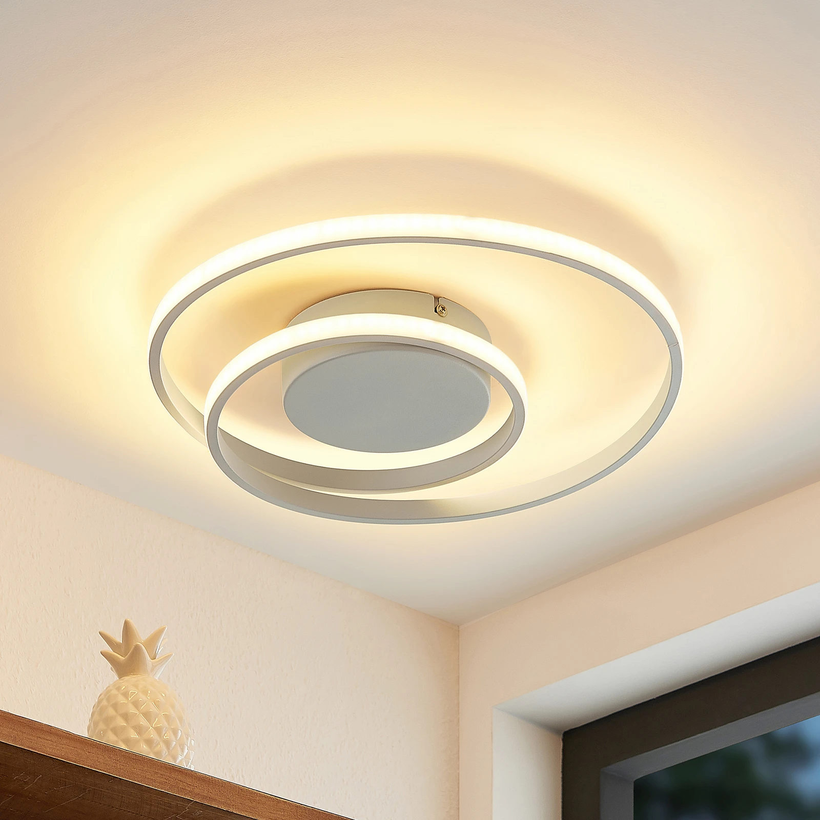 Lindby plafondspot Imarin, 81 cm, wit, 4-lamps, hout