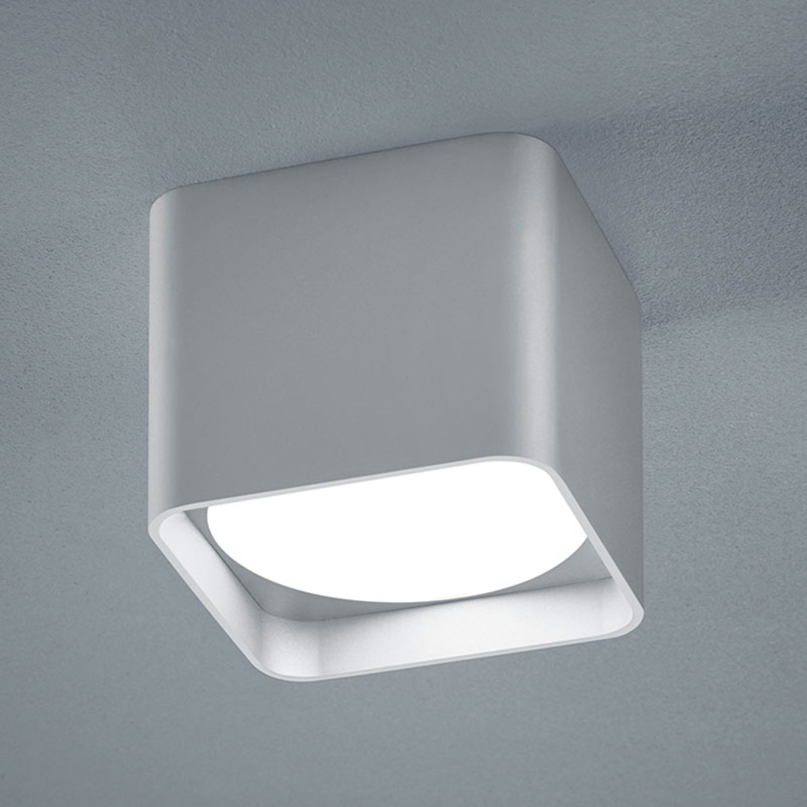 Helestra Dora LED ceiling light angular silver, for Living / Dining Room, metal, glass, 7 W, energy efficiency: A+, L: 10 cm, W: 10 cm, H: 8.5 cm