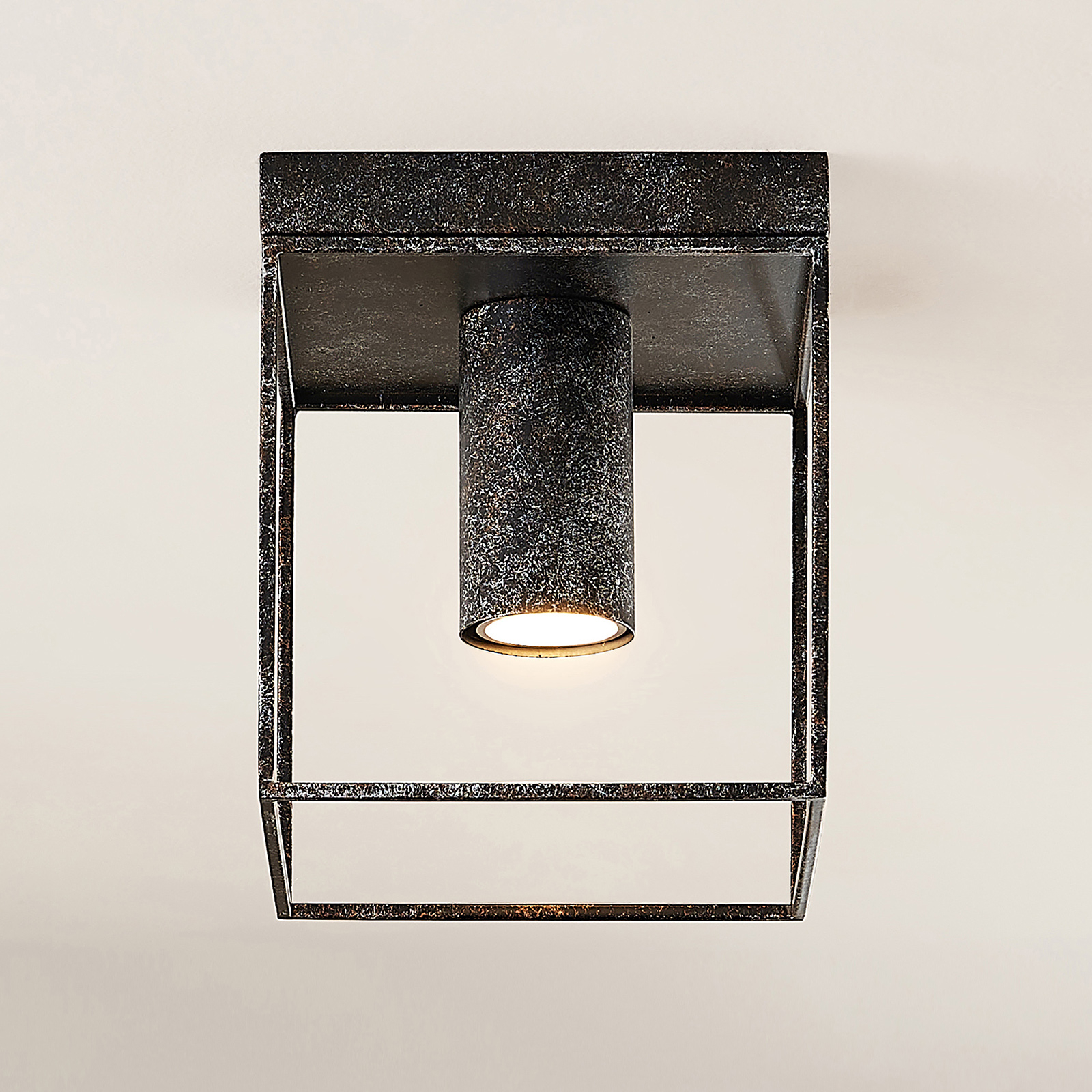 Lindby Disabio ceiling lamp made of metal, rust, for Hallway, steel, GU10, 50 W, energy efficiency: A++, L: 18 cm, W: 18 cm, H: 20 cm
