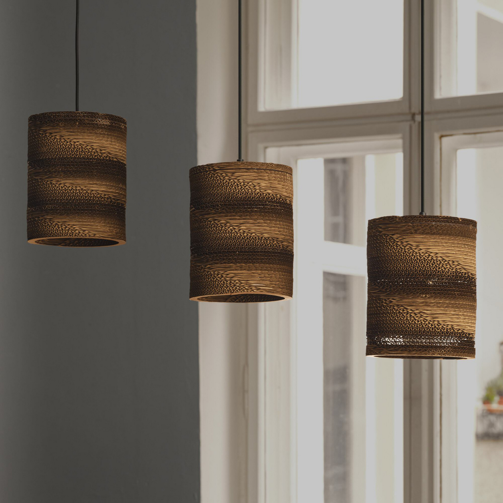 OSRAM Hängelampe CYLINDER, 3-flg., braun, Ø 20 cm, Wellpappe