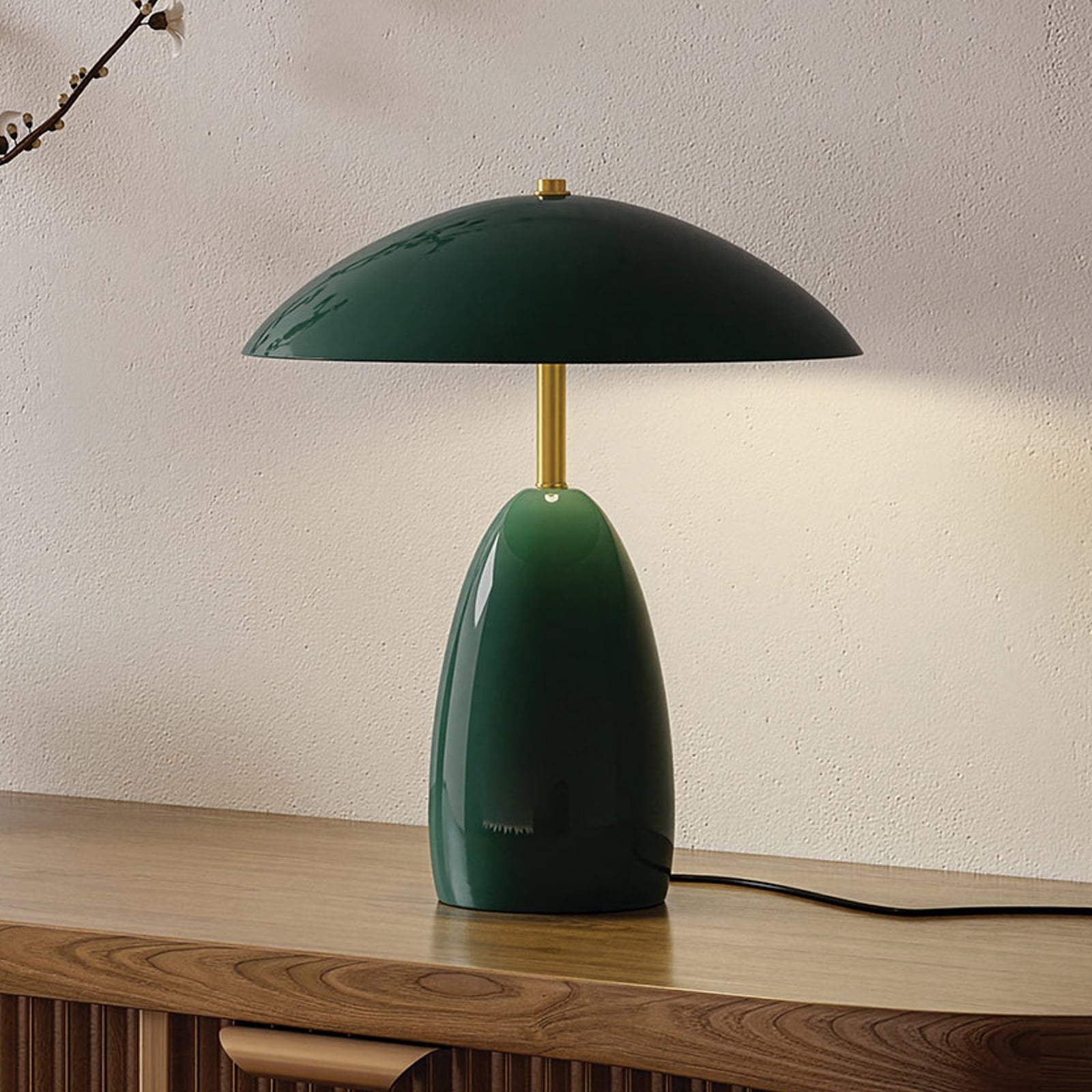 Lampa stołowa LED Poppy, zielona, wysokość 35 cm, metalowa, ściemniana