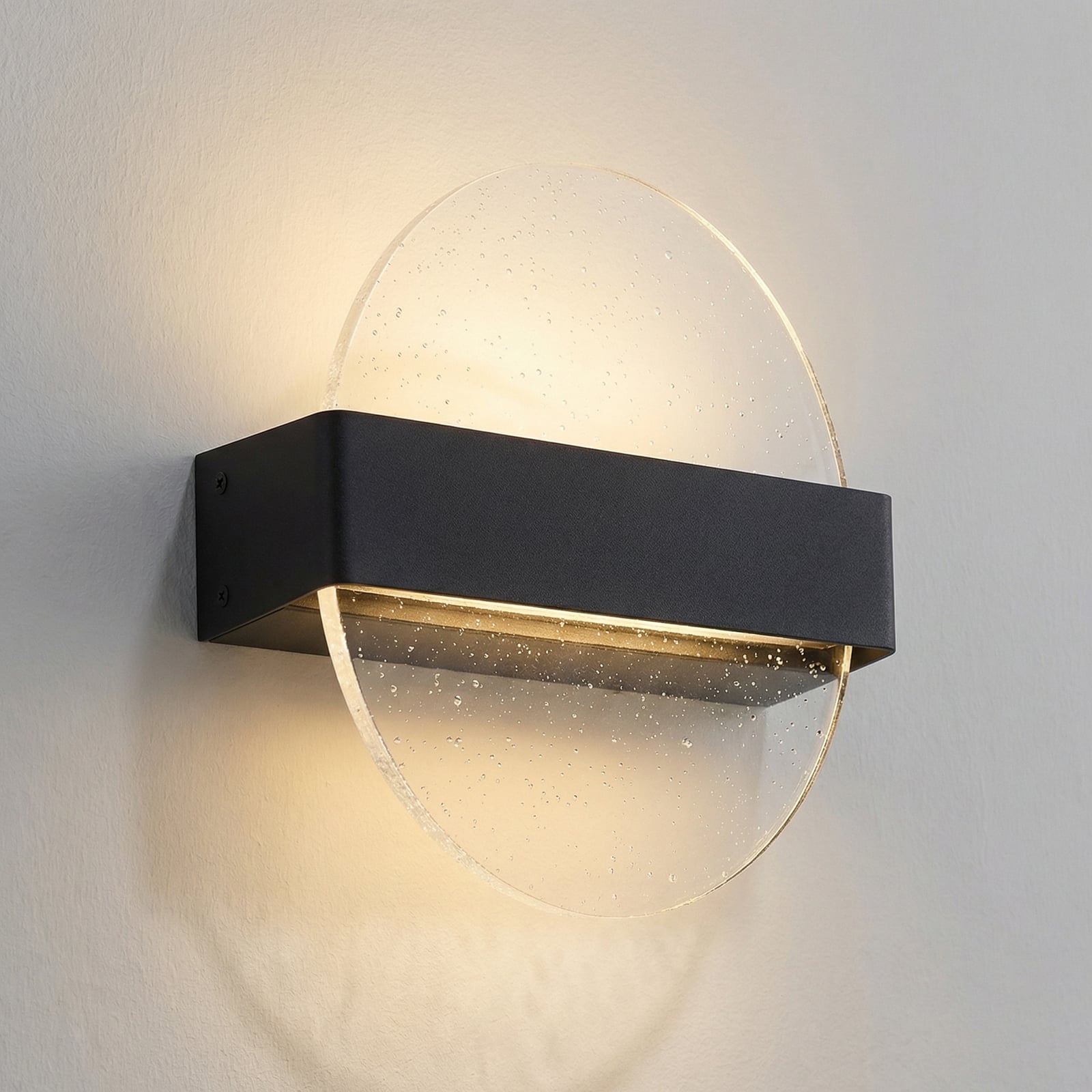 Aplică de perete cu LED Lucande Narkelo, negru/transparent, CCT, IP44