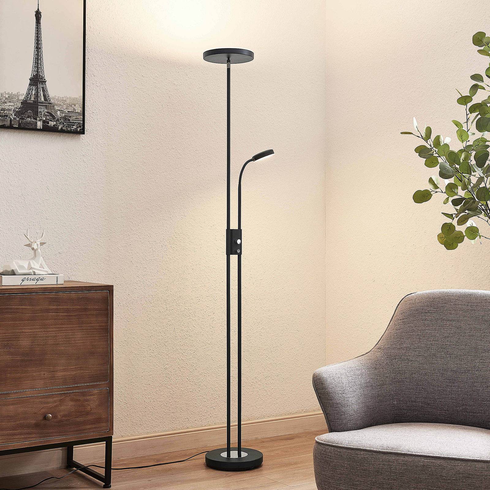 Lindby Seppa lampadaire LED, rond, noir