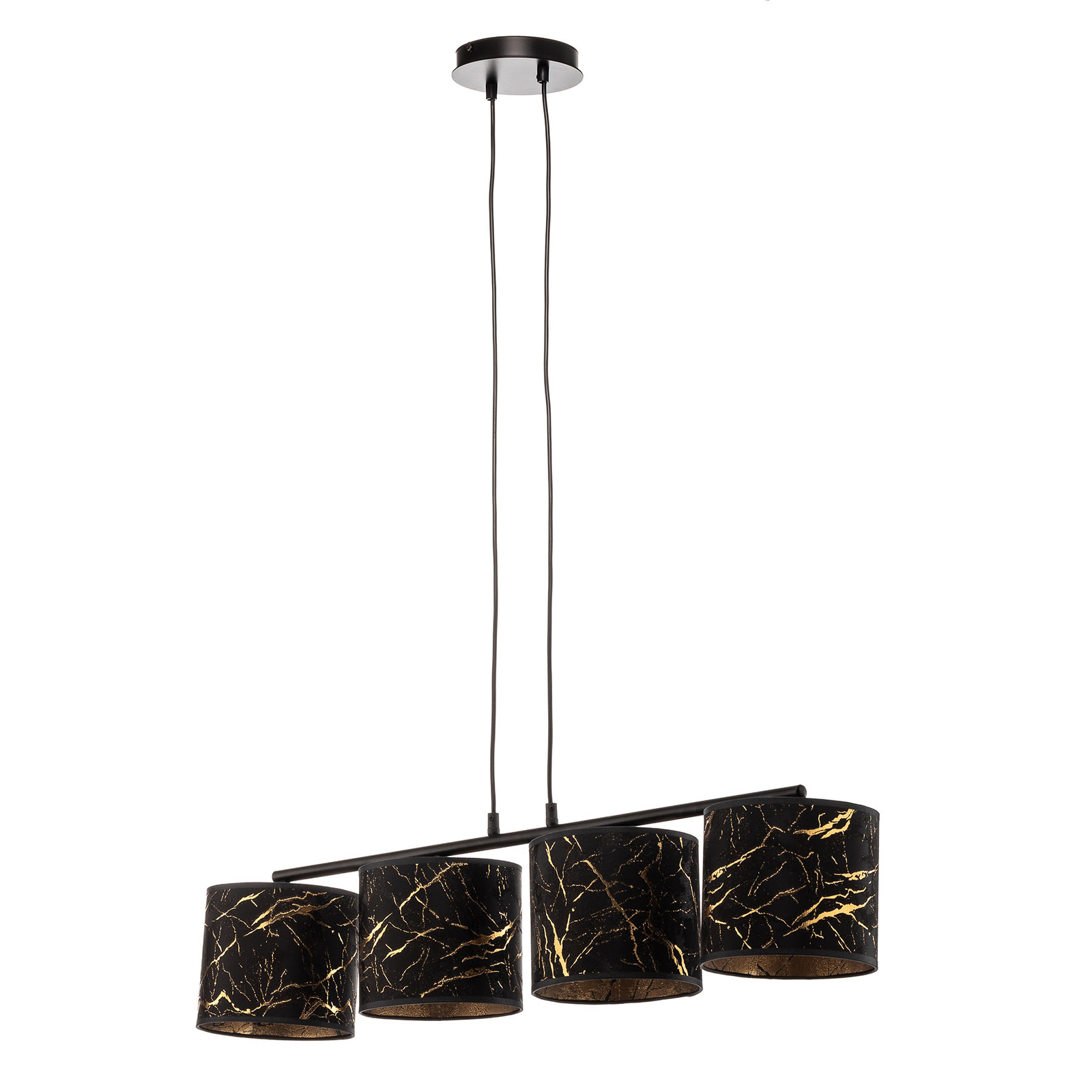 Hanglamp Jari stof 4-lamps lang zwart-gemarmerd