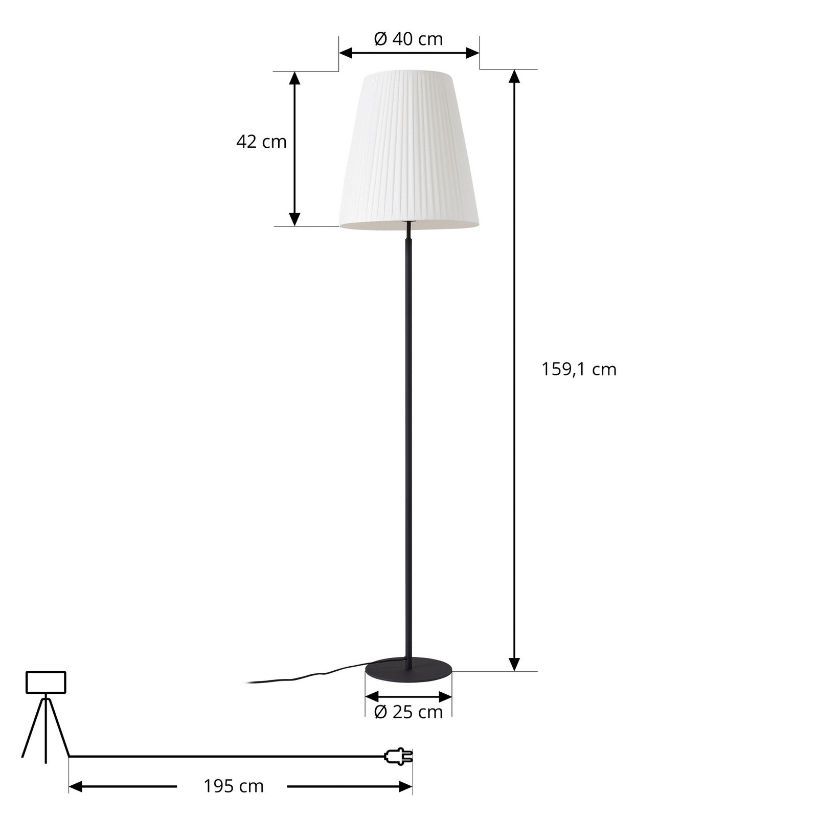 Lindby Virelle floor lamp, black/white, textile, height 170 cm