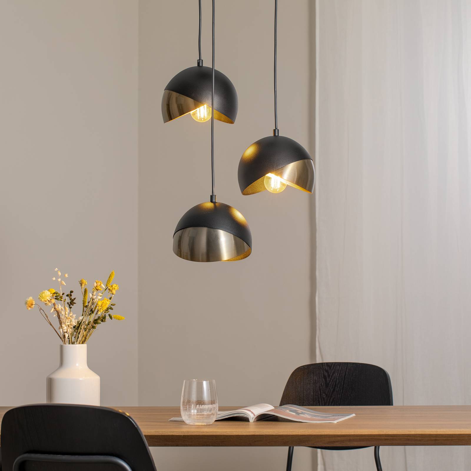 Hängeleuchte Berceste 252-S2 schwarz/gold Metall 3-flg. rund günstig online kaufen