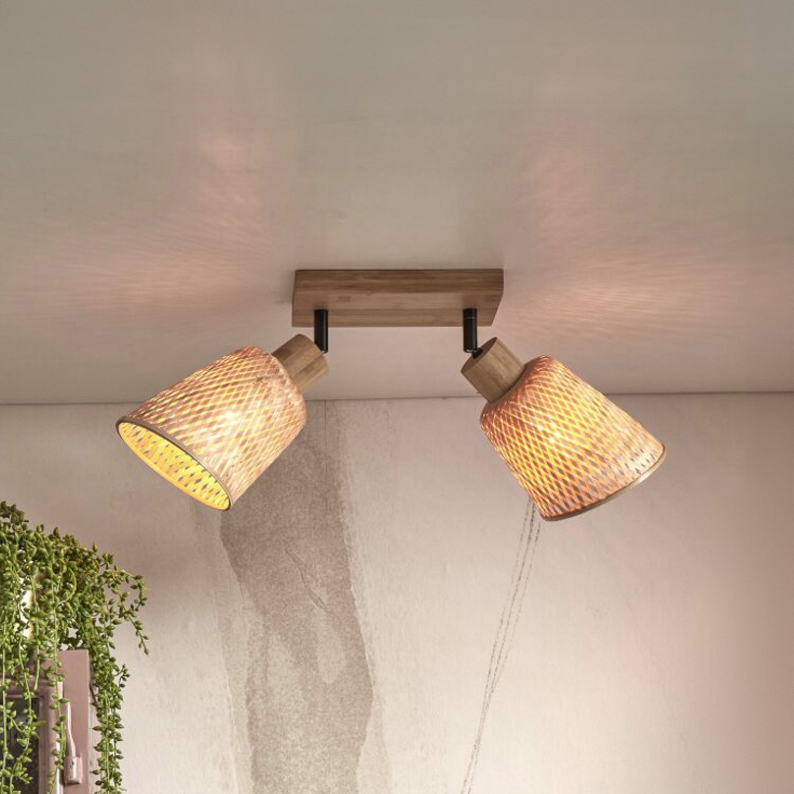 GOOD & MOJO Java ceiling light, bamboo, natural, 2-bulb, 24 cm