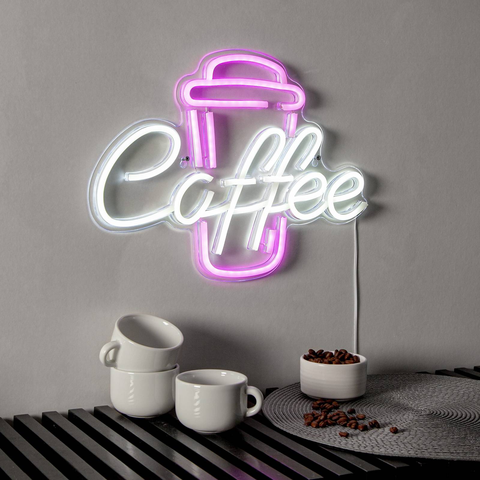 LED-Wandleuchte Coffee, pink/weiß, Plexiglas, 40 x 30 cm USB günstig online kaufen