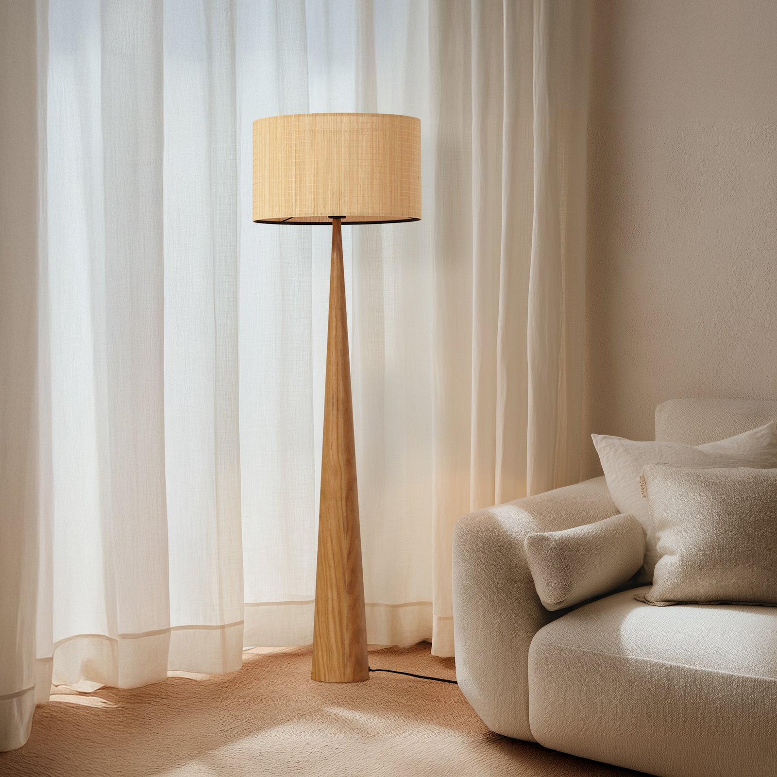 Lucande Fabrena floor lamp, natural colour, bamboo, height 138 cm