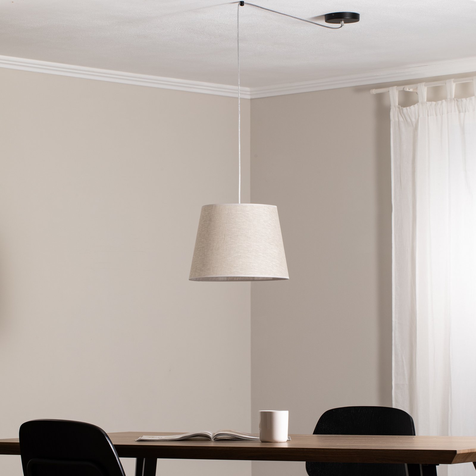 Ascot pendellampe, beige, Ø 38 cm, stof, decentraliseret