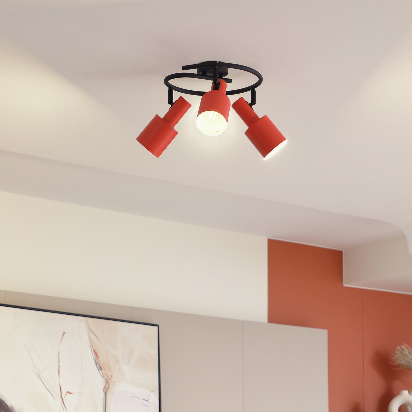 Ovelia 3 Round Kattovalaisin Orange/Black - Lindby