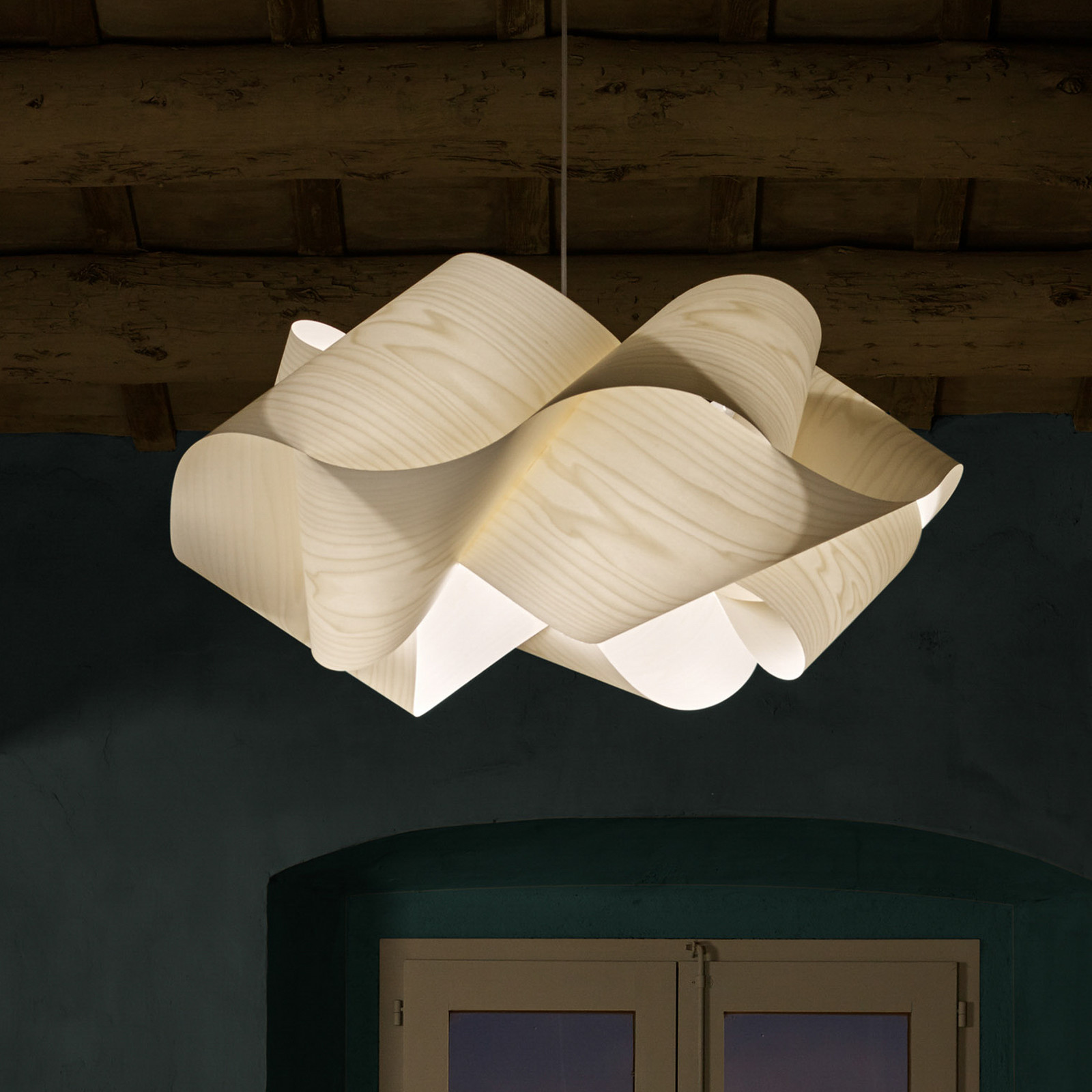LZF LAMPS LZF Lampă suspendată Swirl culoare fildeș/nichel Ø 75 cm lemn - Camera de zi / sufragerie - Design - fildeș nichel