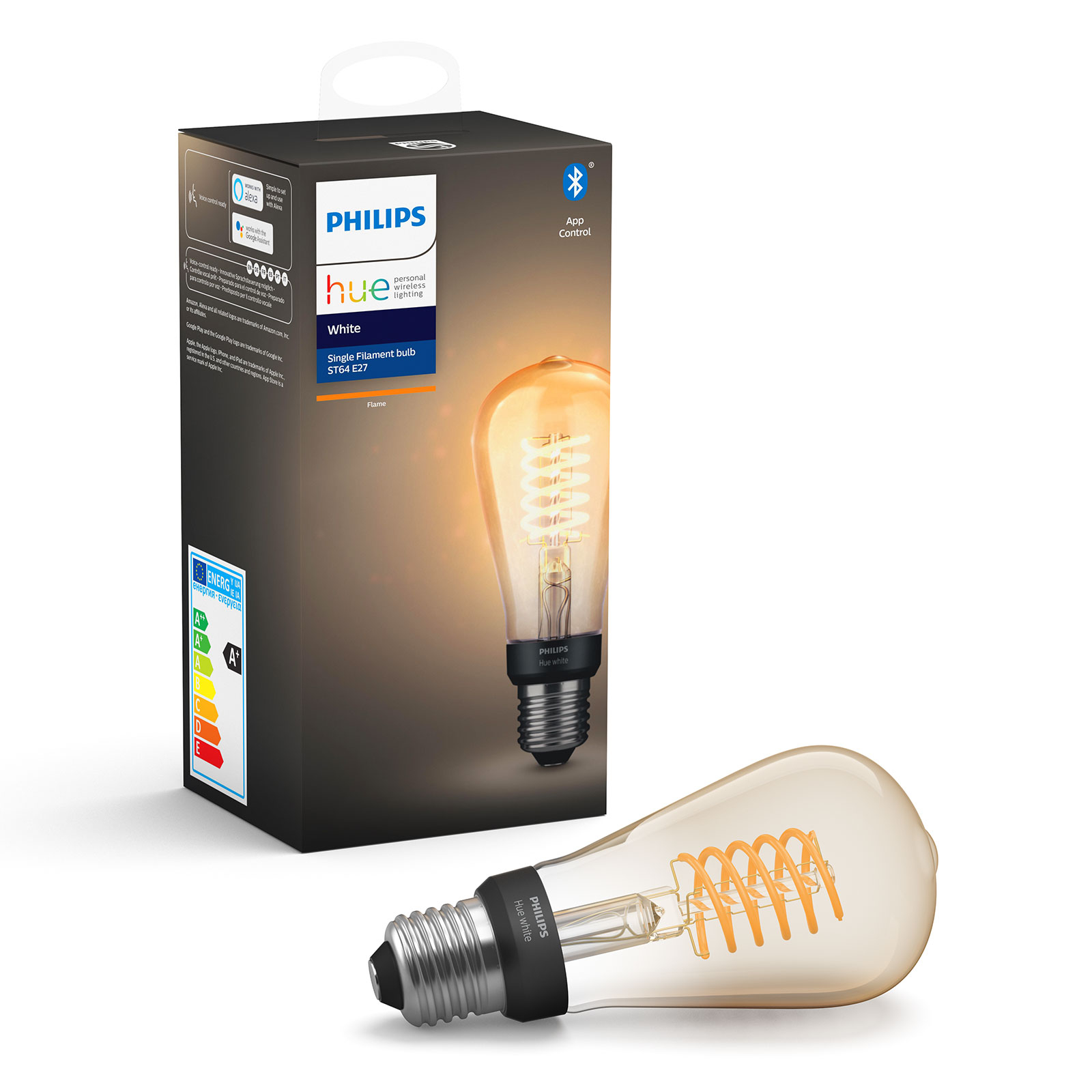 PHILIPS HUE Philips Hue White E27 Rustika ST64 filament bulb, plastic, E27, 7 W, energy efficiency: A+, L: 11.5 cm