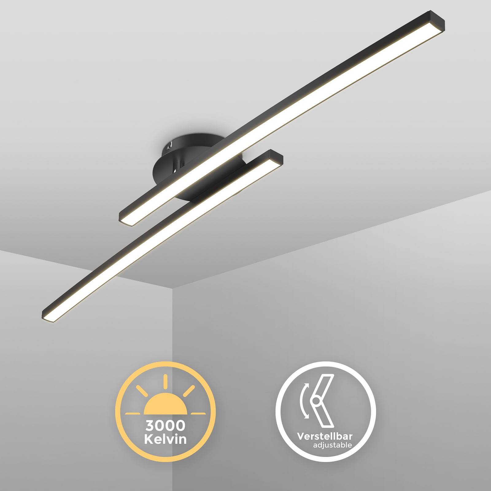 LED plafondlamp Snore, 2-lamps, zwart, metaal, 3.000 K