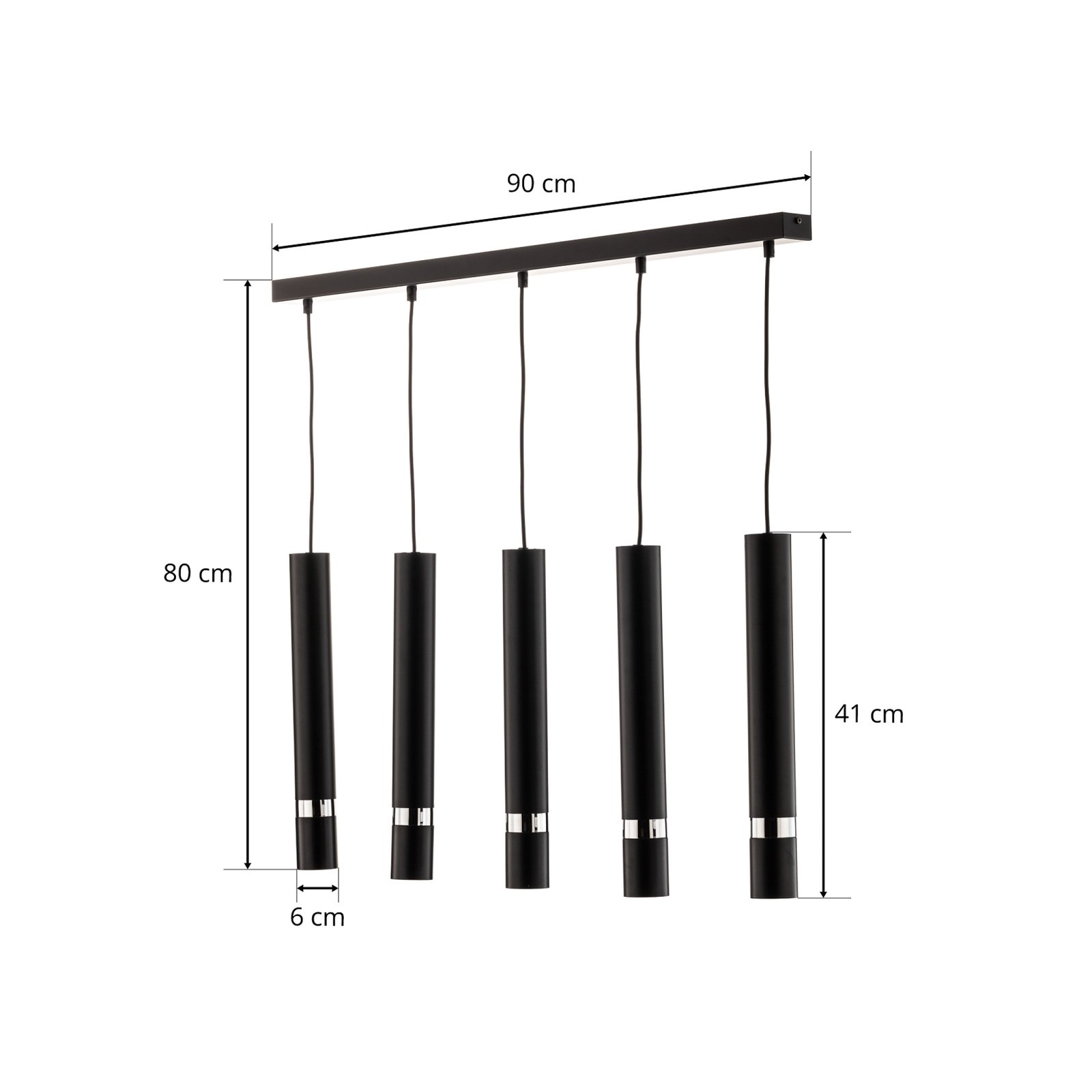 Suspension Joker, noire/argentée, à cinq lampes