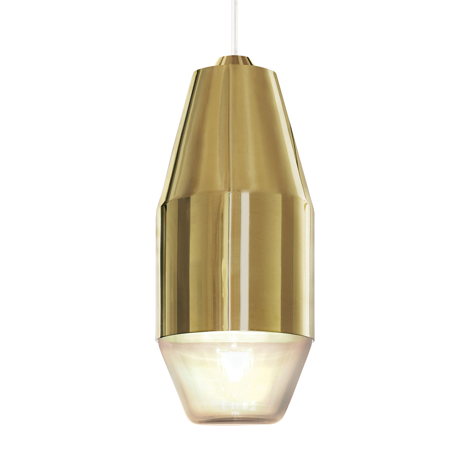 Kundalini Yuma hanging light in polished brass, for Living / Dining Room, metal, glass, E27, 20 W, energy efficiency: A++, H: 25.5 cm