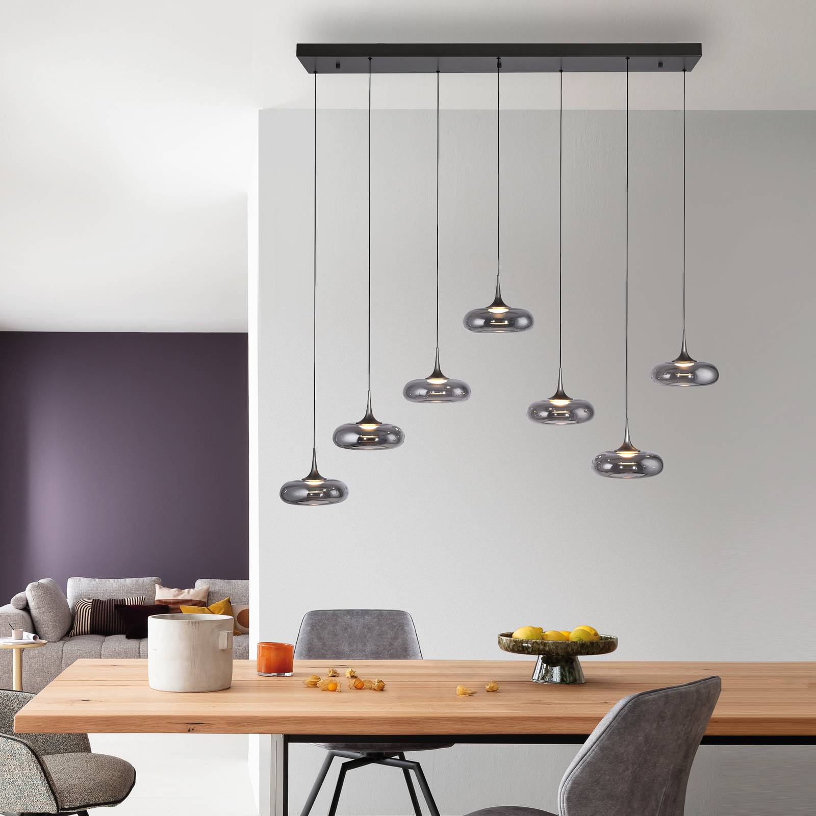 SCHÖNER WOHNEN LED-Hängelampe Posh 7-fl., Rauchglas, 3.000 K günstig online kaufen