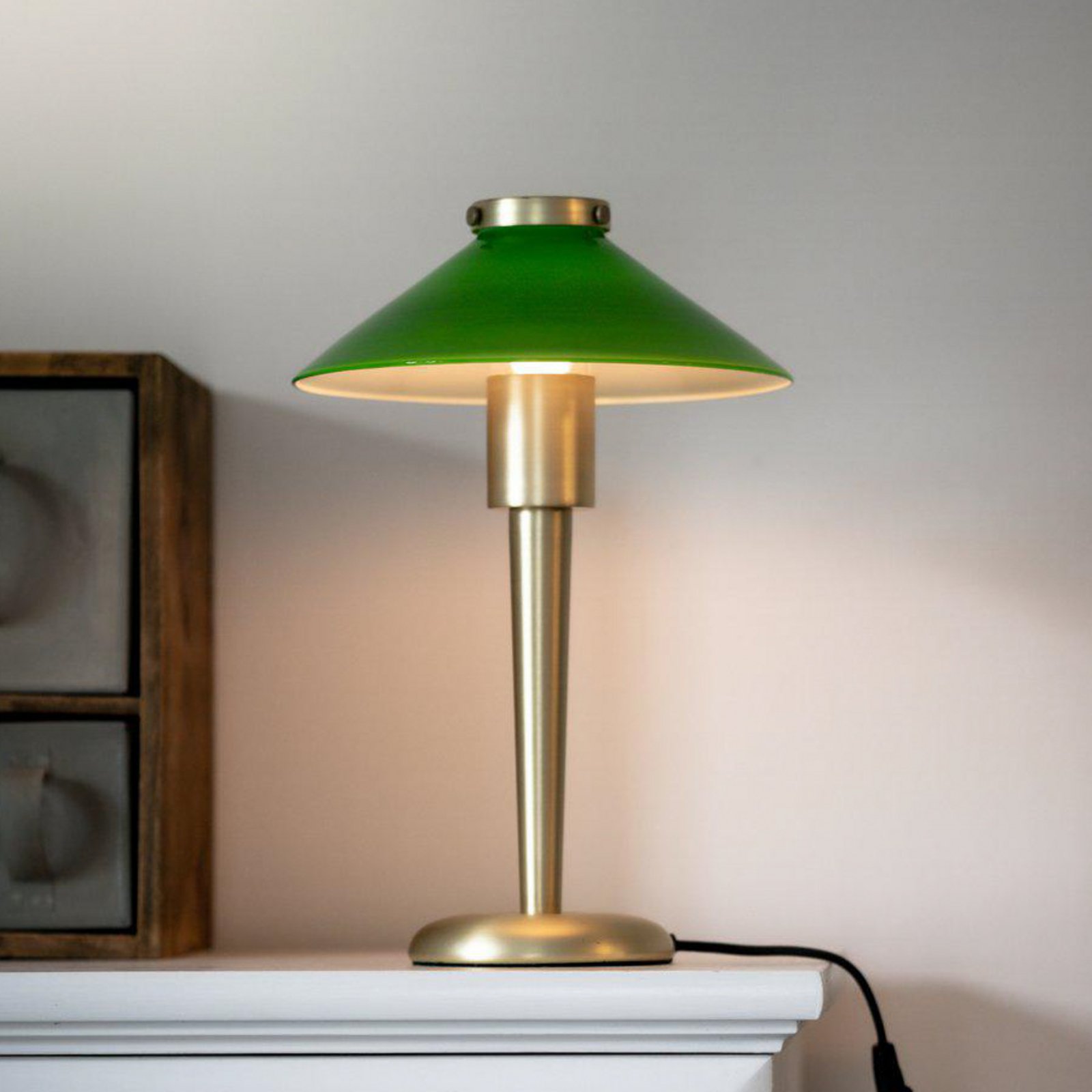 PR Home Lampe de table August, couleur laiton/vert, 34 cm, métal