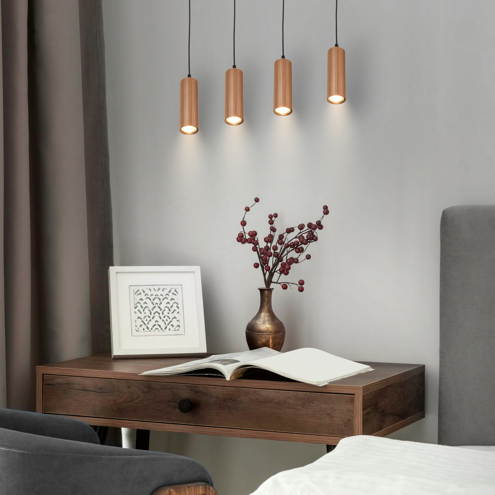 Suspension Ida, marron, à 4 lampes, longueur 76 cm, GU10 Suspension Ida, marron, à 4 lampes, longueur 76 cm, GU10