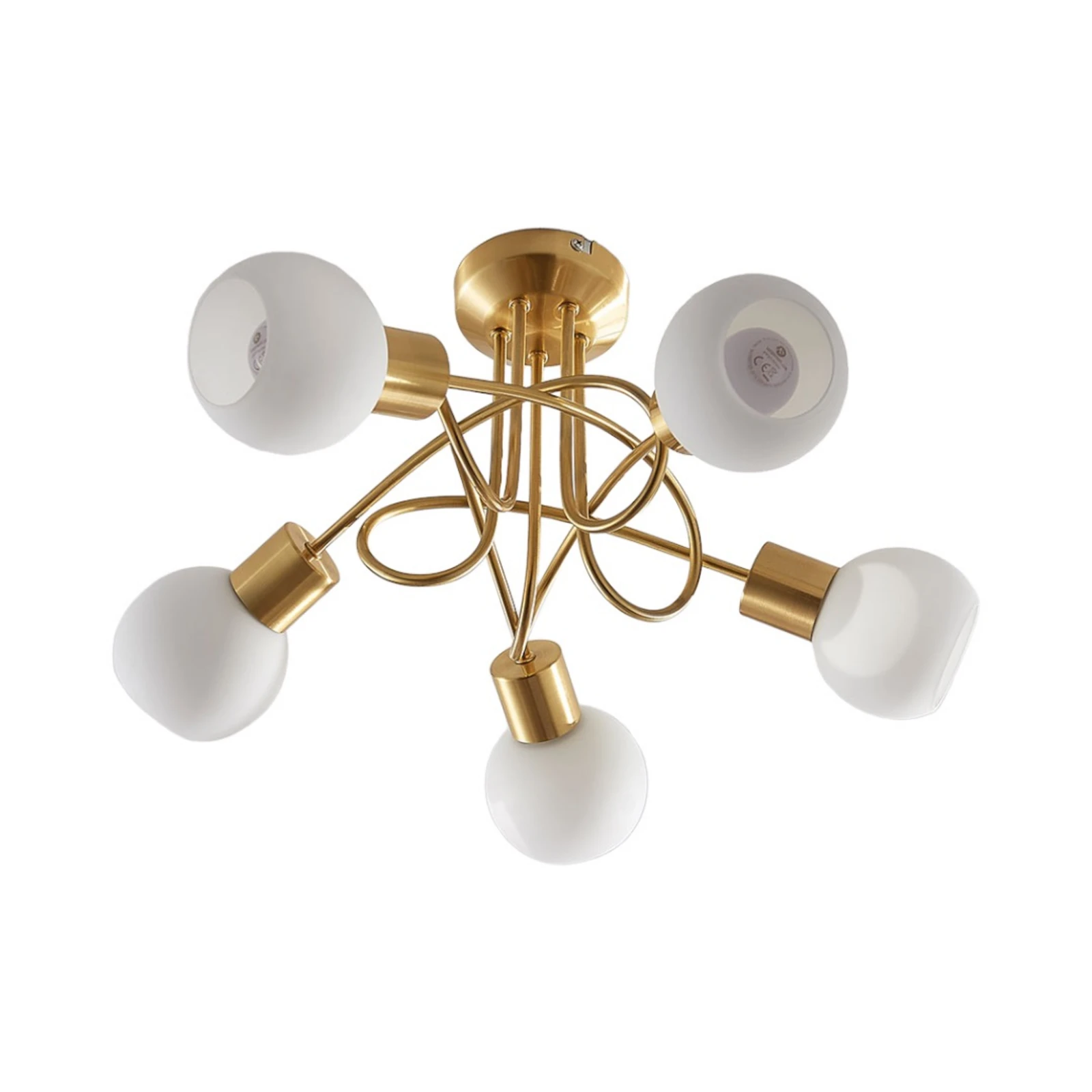Lindby Deckenlampe Elaina, Ø50cm, 5-flg., messing, Glas, E14