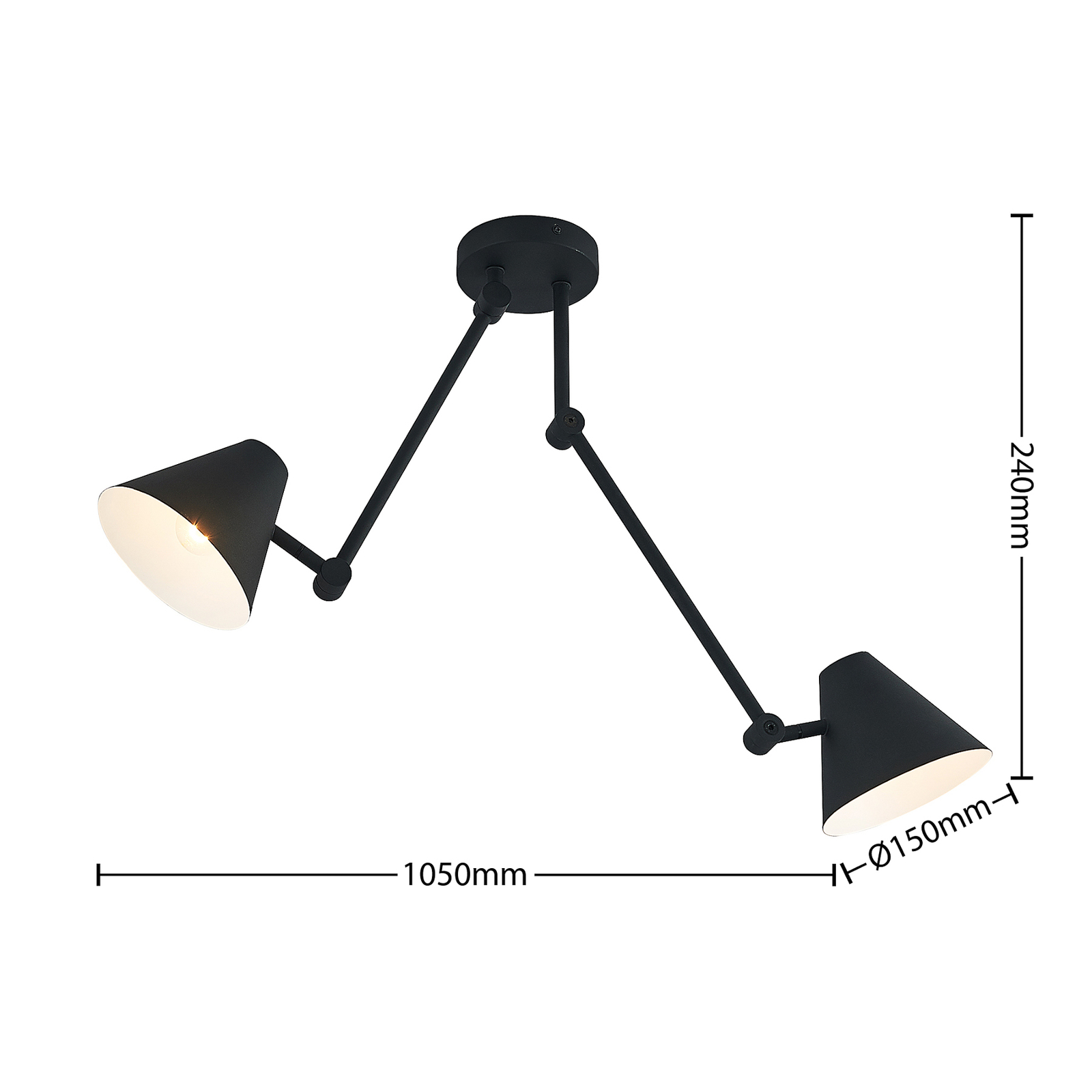 Lucande Phina -kattovalaisin, musta, 2-lamppuinen