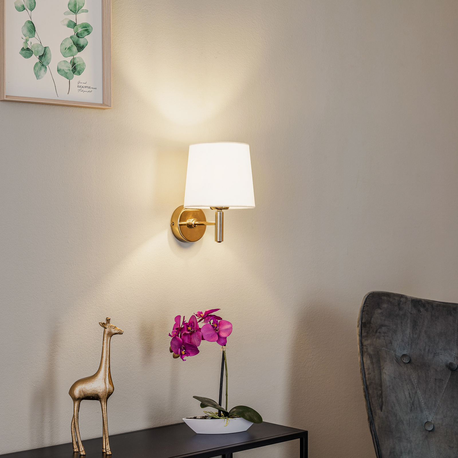 Polo Plus fali lámpa textilernyővel, sárgaréz/krém