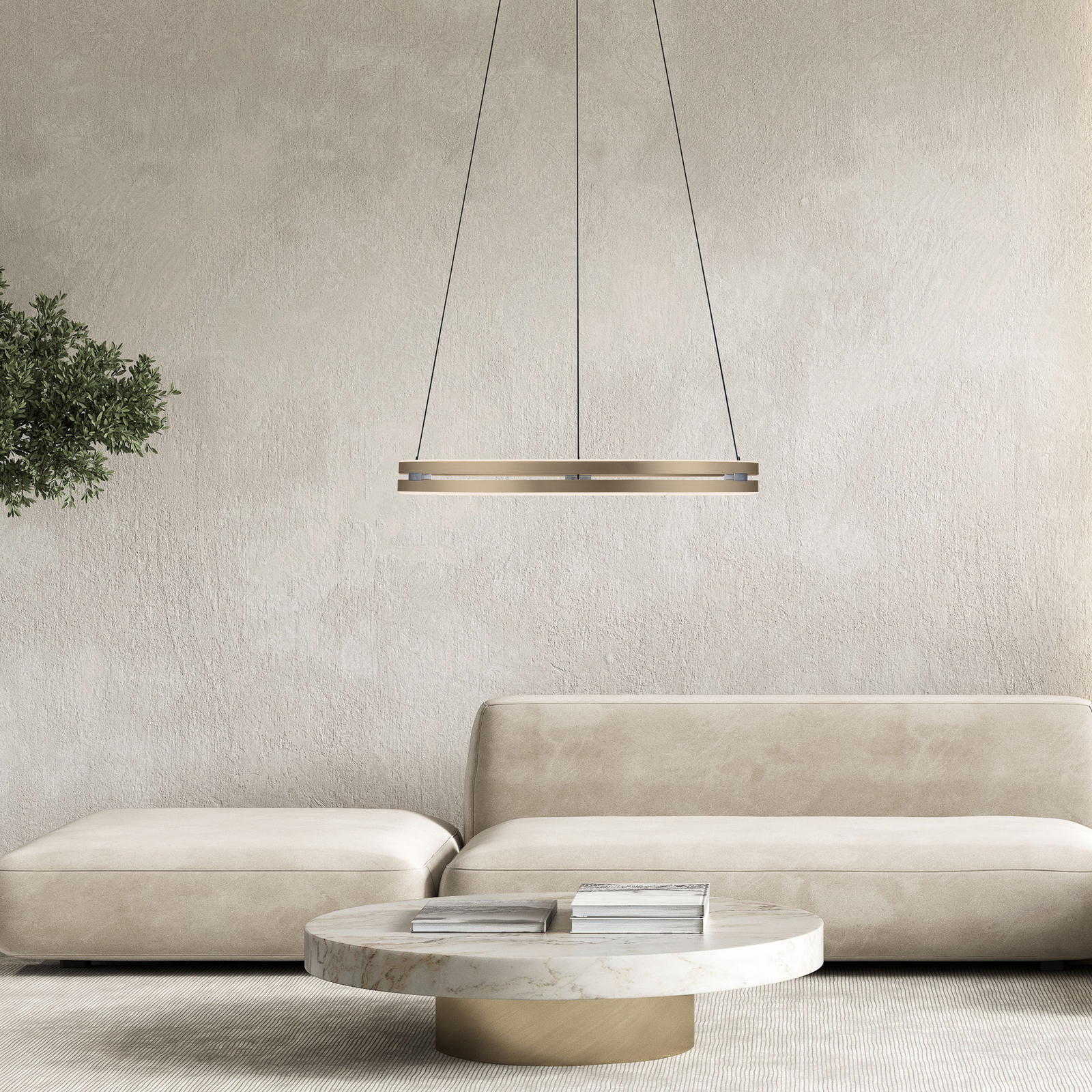 PURE LED-Hängeleuchte E-Loop bronze, Ø 70 cm, Aluminium, CCT