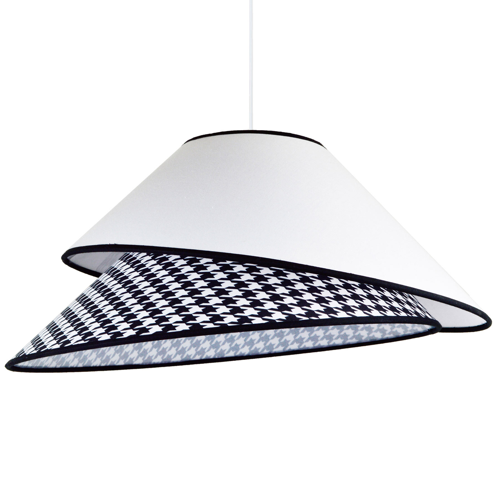 DUOLLA Coco fabric hanging light, white, houndstooth, for Living / Dining Room, synthetic fibre fabric, E27, 40 W, energy efficiency: A++