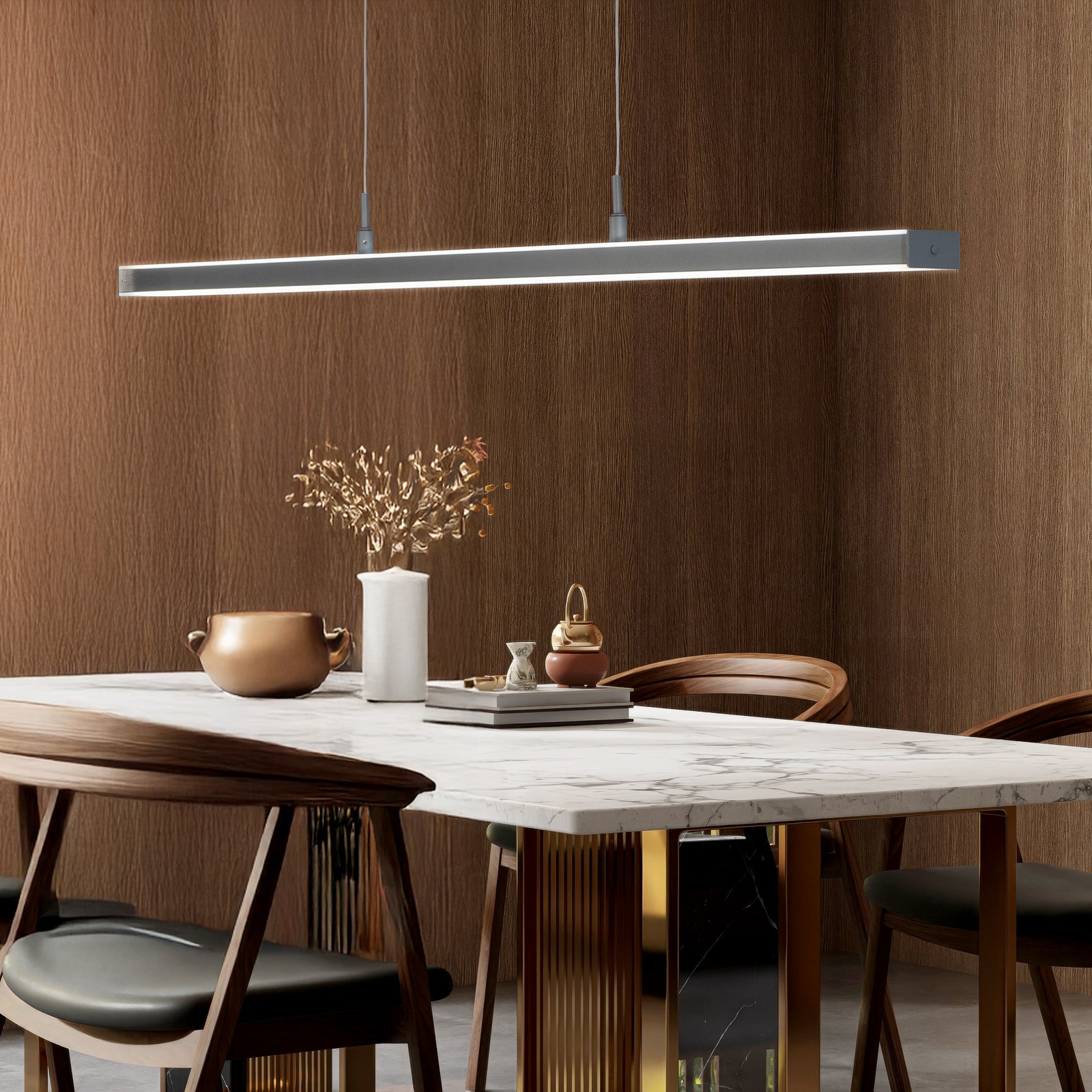 Lámpara colgante LED Valeno, gris, longitud 115 cm, CCT, regulador táctil