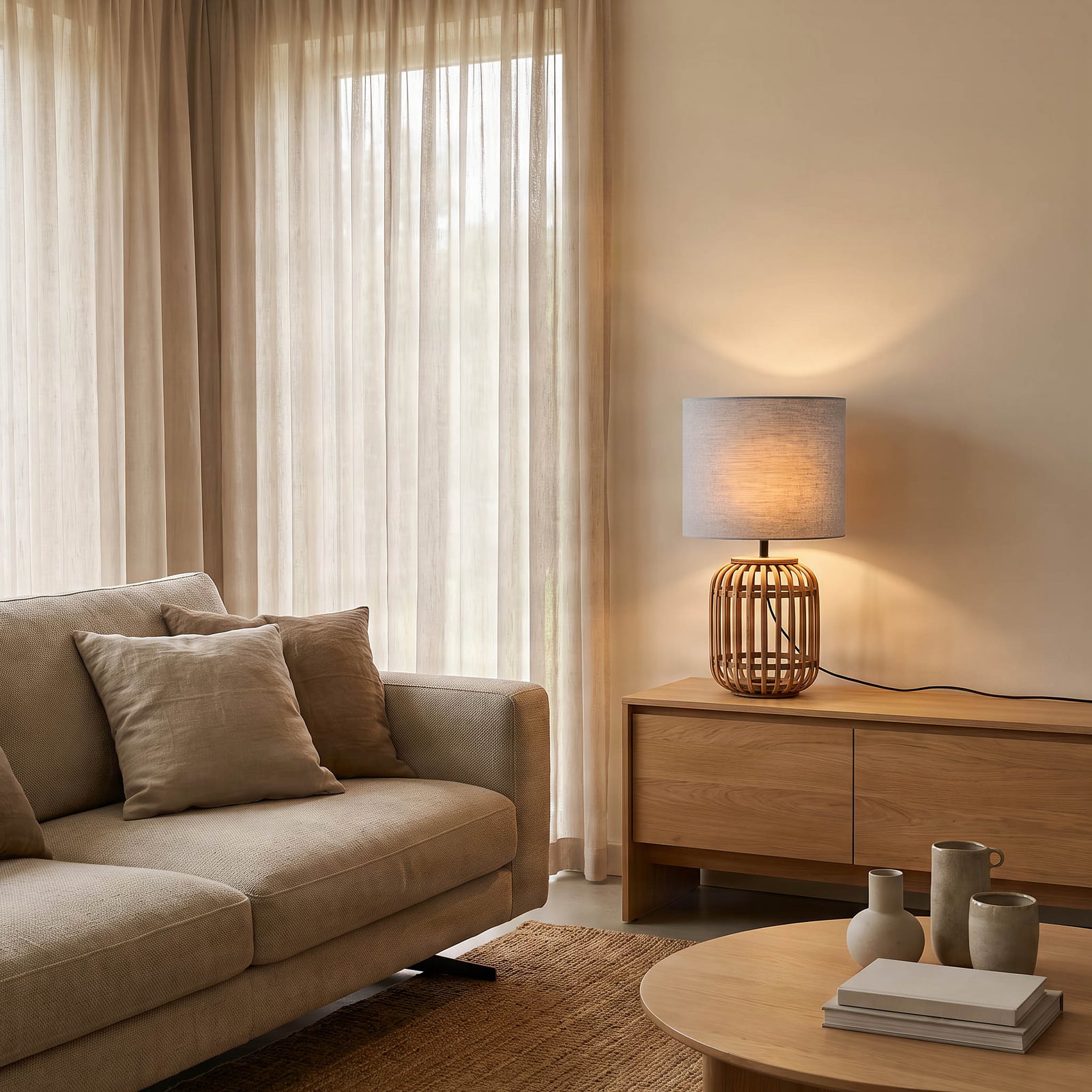 Marzanna Tischleuchte Grey/Wood - Lindby