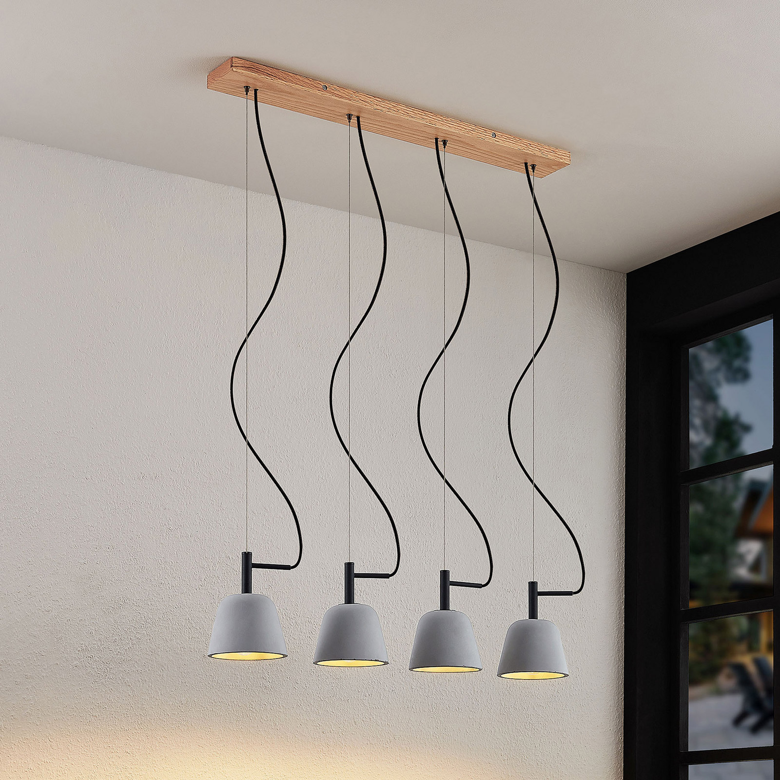 Lucande Otavis lampă suspendată din beton 4 becuri - Camera de zi / sufragerie - Modern - Lemn deschis gri