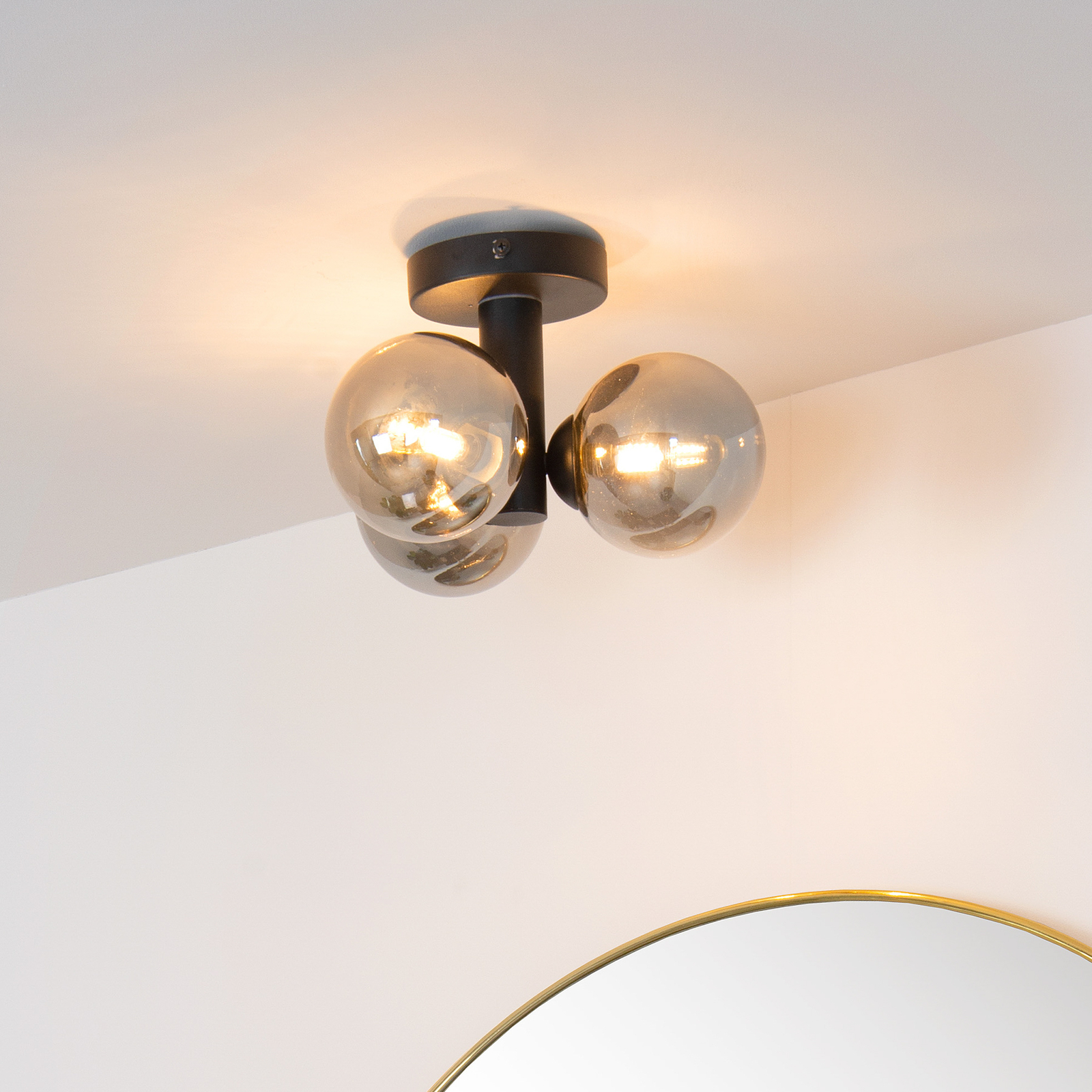 Badkamer-plafondlamp Trudy, 3-lamps, zwart/rook