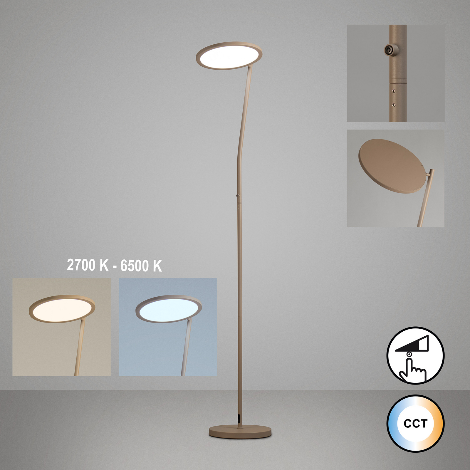 LED-Stehlampe Velara, sandfarben, Höhe 175 cm, Metall Dimmer