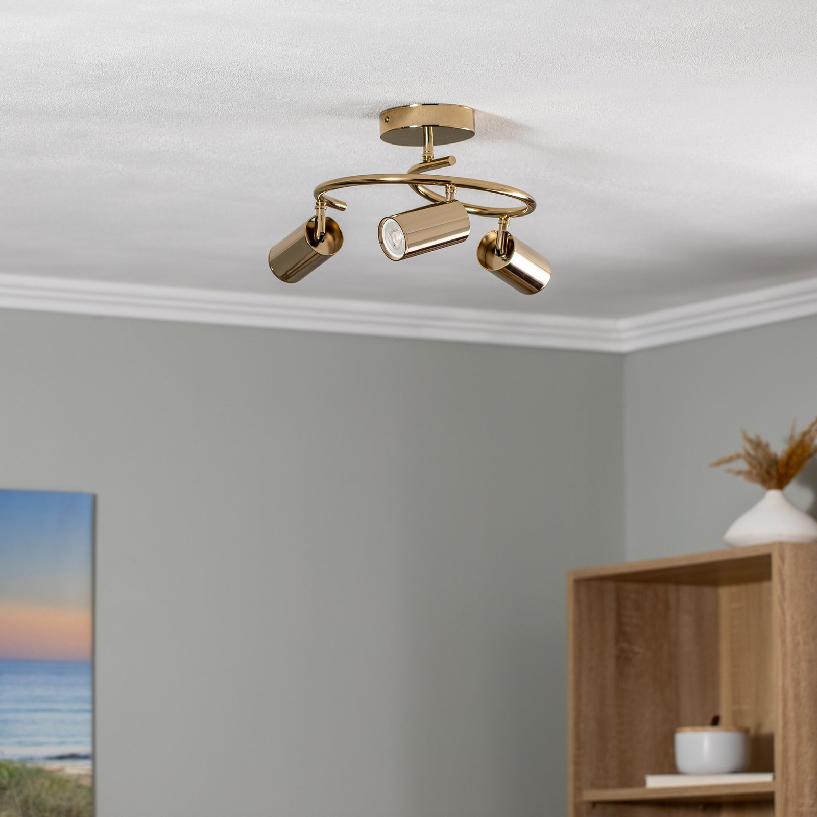 Faretto soffitto Spotte, Ø 47 cm, oro, 3 luci