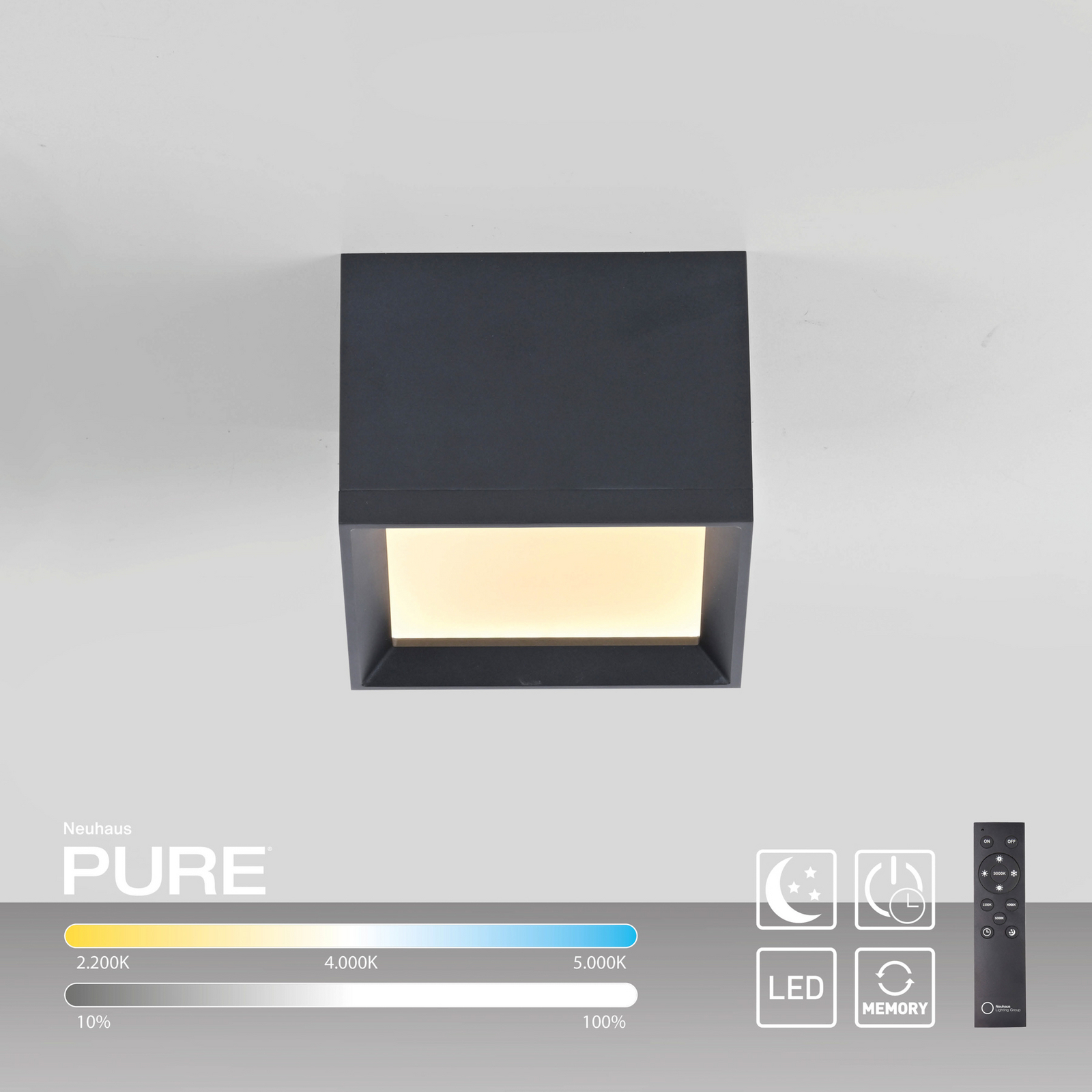 LED-stropna svetilka PURE Manhatten, mystic grey, 1-žarilna, CCT