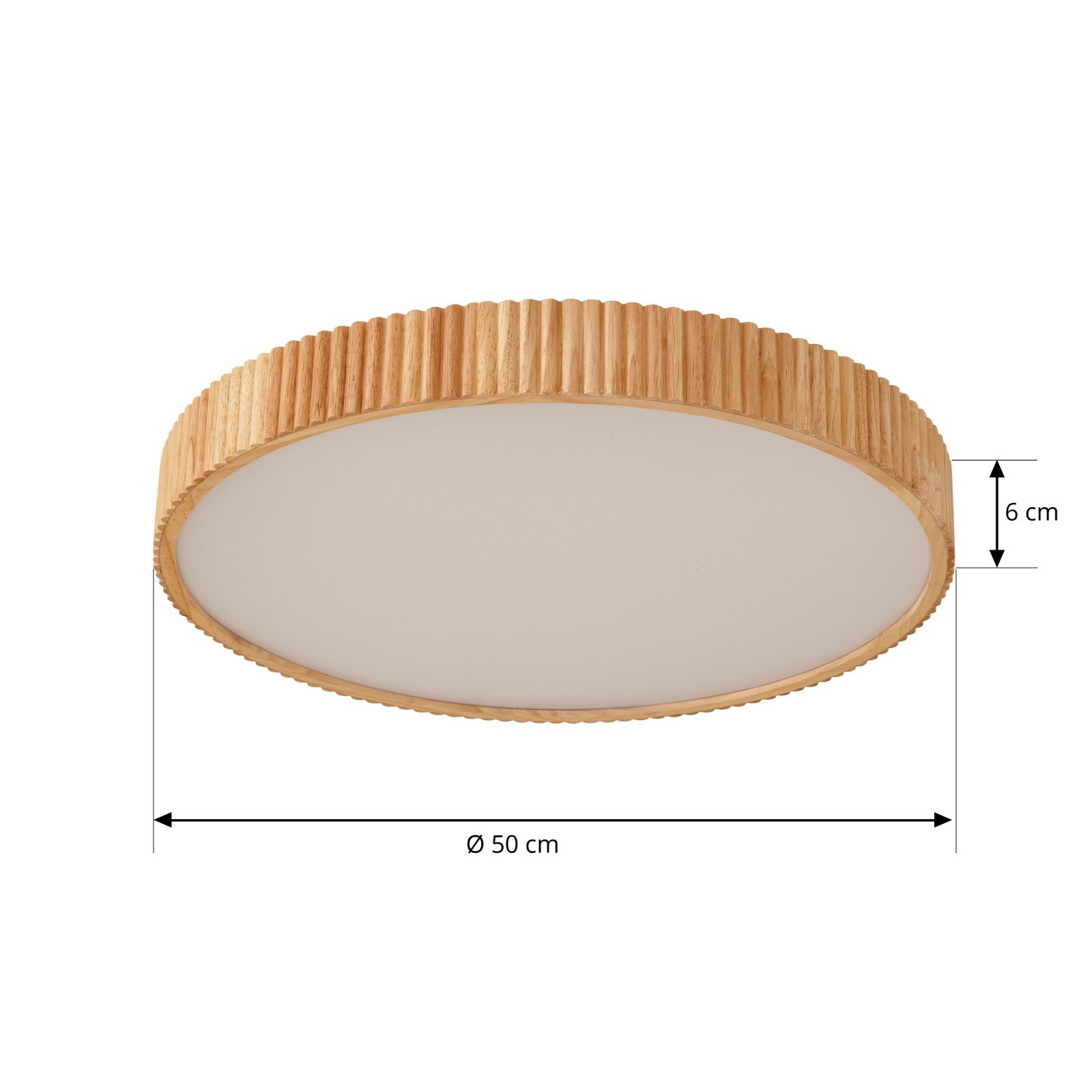Lindby LED ceiling light Velua, white/light wood, CCT, Ø 50 cm