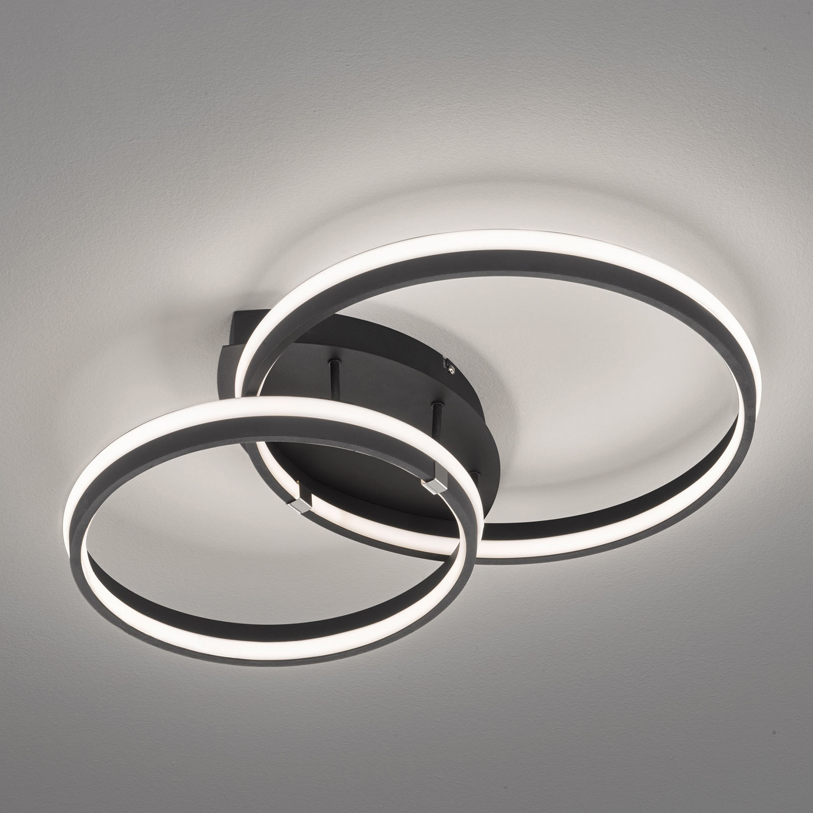 Fischer & Honsel Nomade LED ceiling light, dimmable, matt black, for Living / Dining Room, metal, acrylic, 40 W, energy efficiency: A+, L: 63 cm, W: 43 cm, H: 12.5 cm