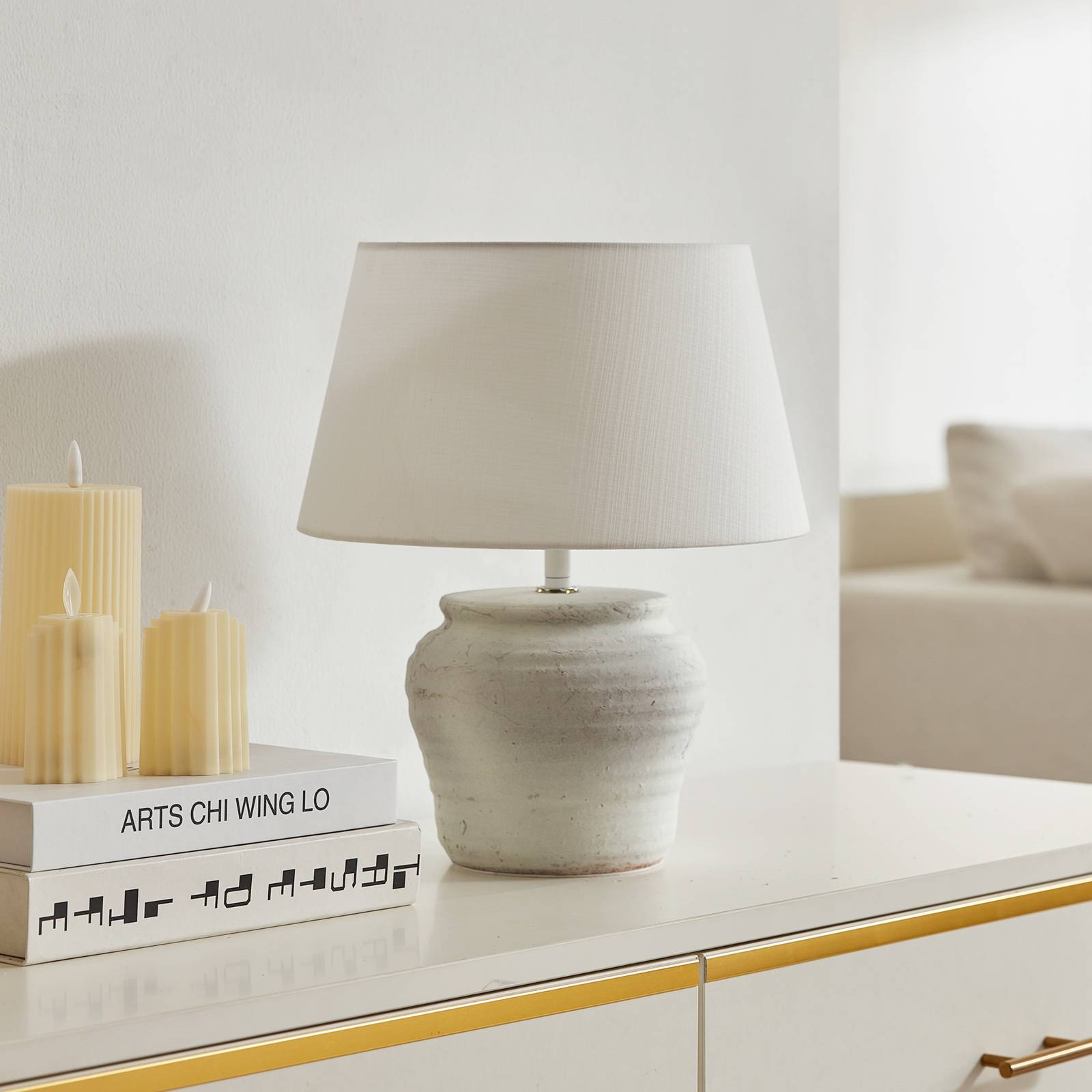 Zdjęcia - Lampa stołowa Lindby   Aelith, Ø 30 cm, biała, ceramiczna, E27 