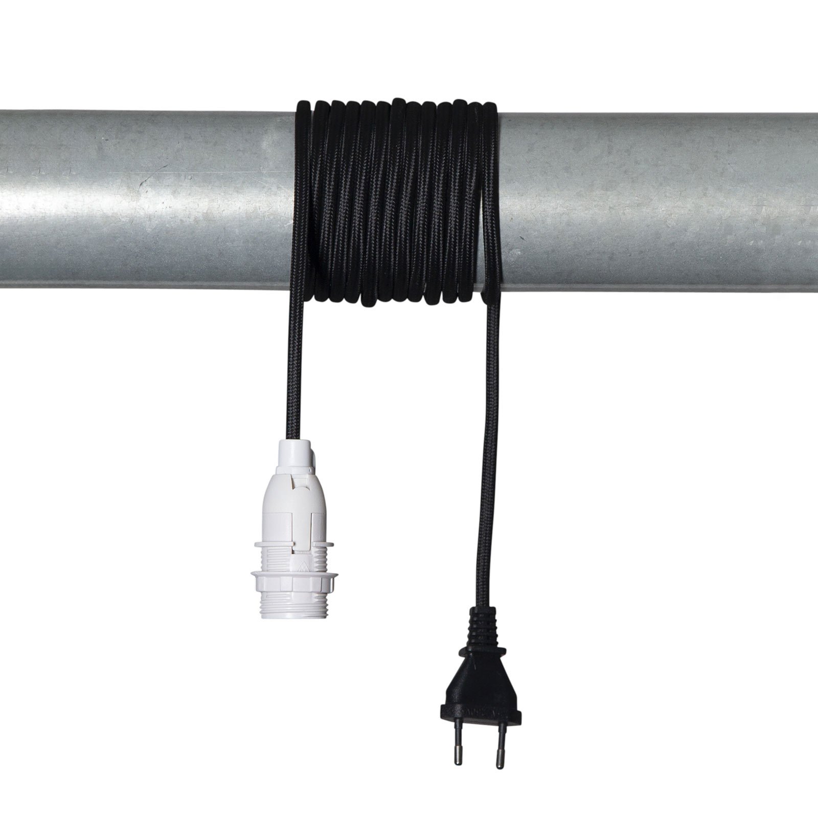 E14-fatning Lacy med kabel, sort og hvid