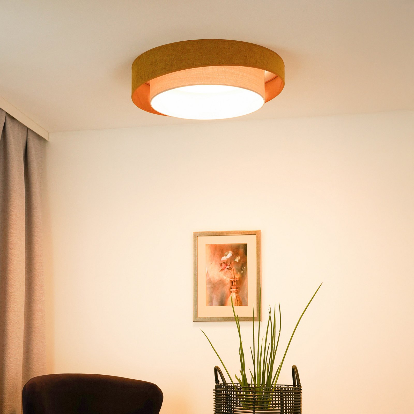 Lampa sufitowa LED Luneta S, szenilowa, musztardowo-żółta/szara, 3-stopniowa