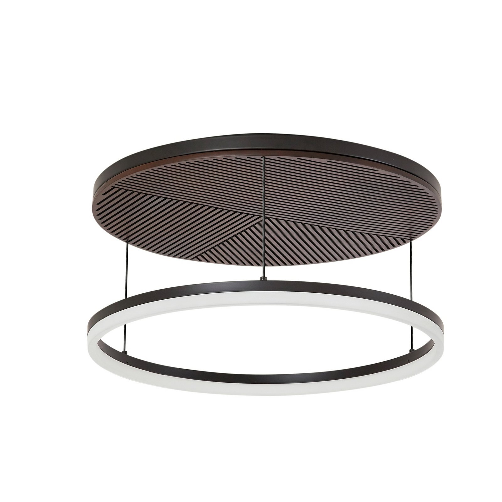 Lucande LED stropní svítidlo Orven, černá/dřevo, Ø50cm, stmívatelné