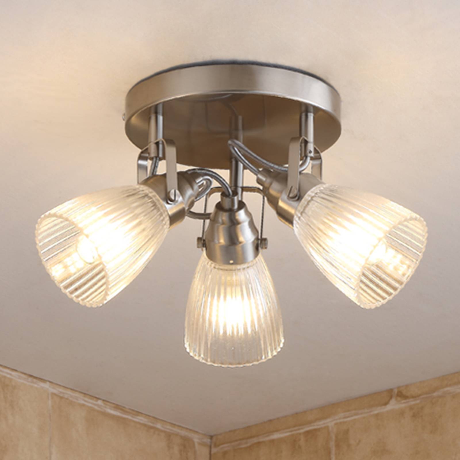 Ronde LED-badkamer-plafondlamp Kara met groefglas