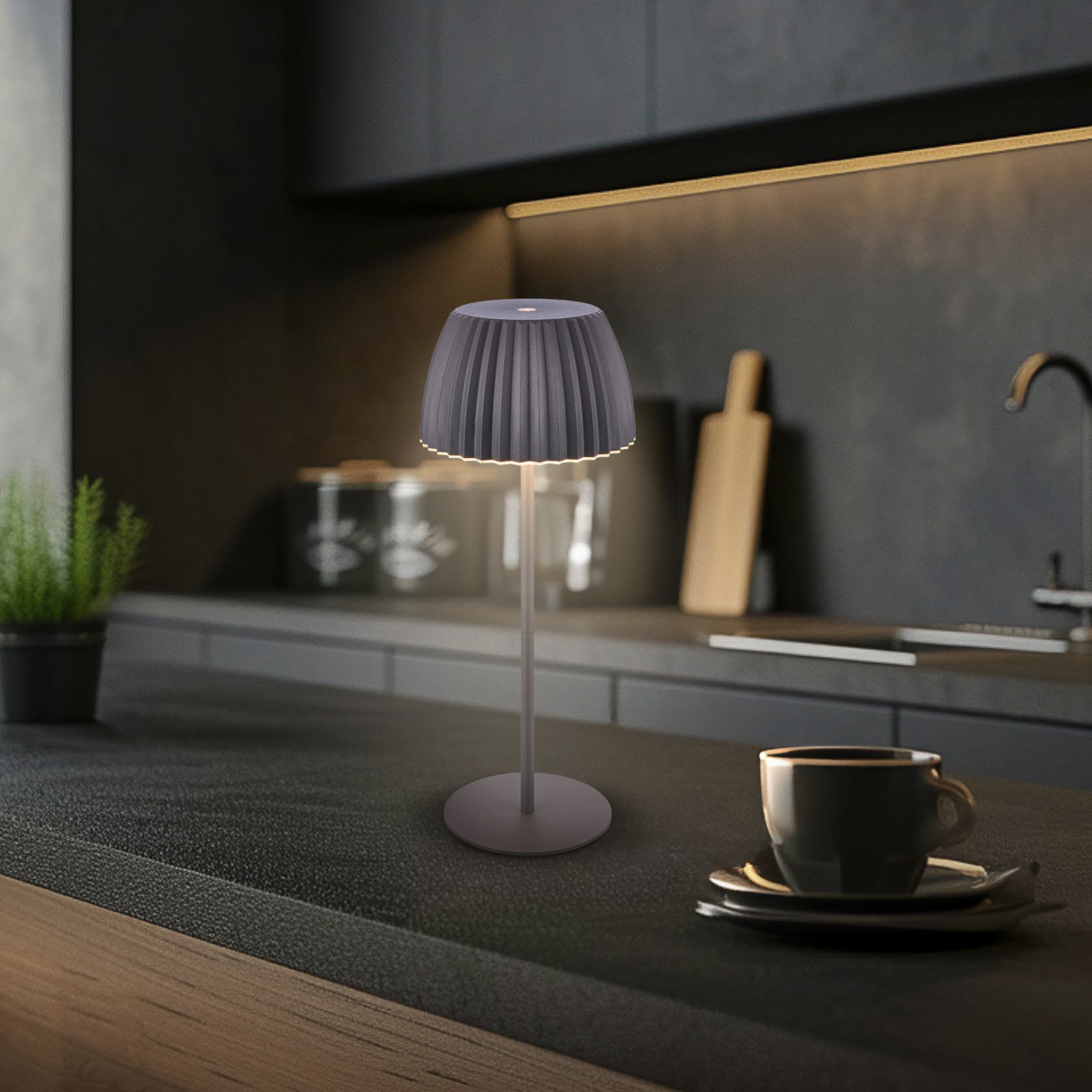Lampe à poser LED rechargeable Brilo unplugged Riffle, 36 cm, anthracite