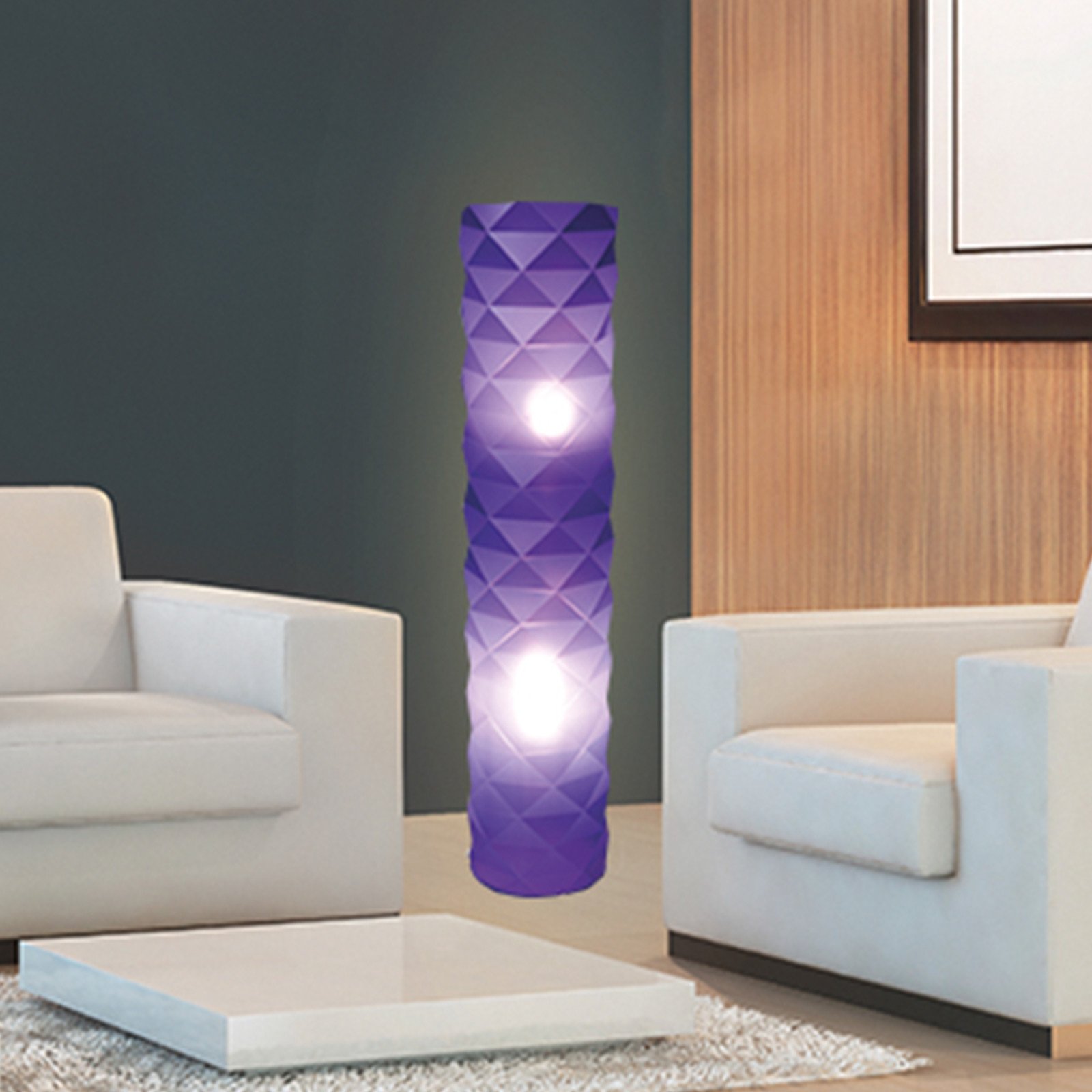 Lámpara de pie Elia en violeta, interruptor de pie