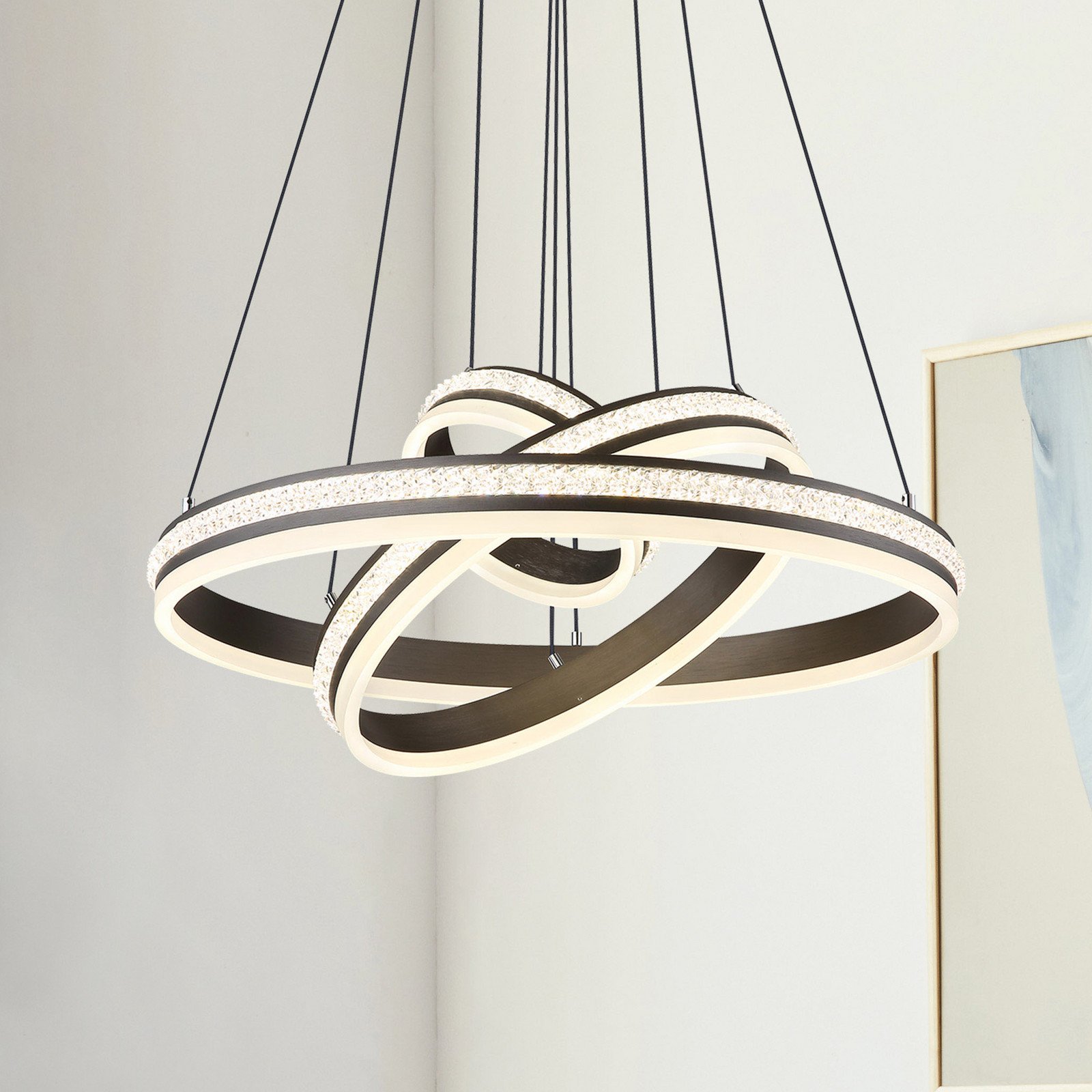 Globo Lampă suspendată LED Grouni Ø 60 cm titan CCT metal - Camera de zi / sufragerie - Modern - titan transparent opal