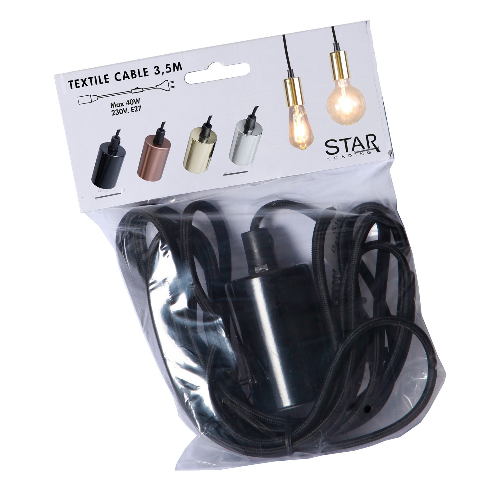 Stil E27 socket with cable, black