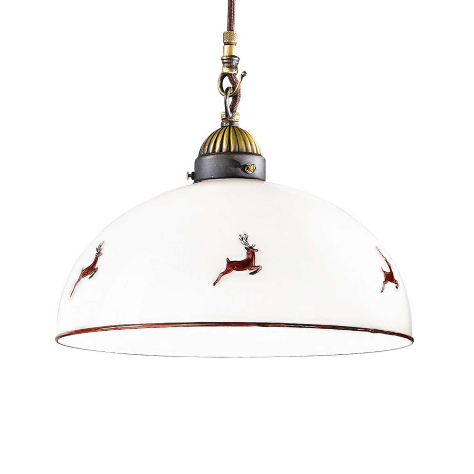 AUSTROLUX BY Kolarz Nonna stag hanging light, white and red, 1-bulb, for Living / Dining Room, metal, glass, E27, 75 W, energy efficiency: A++, H: 26 cm