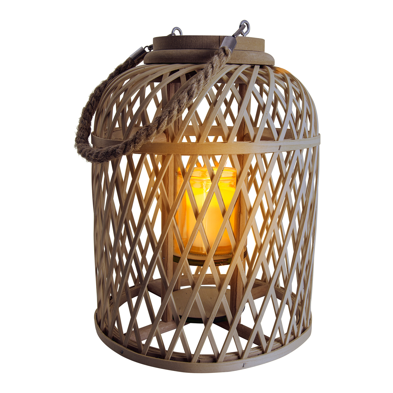 Lanterna solare LED cesto bambù alta 29 cm marrone
