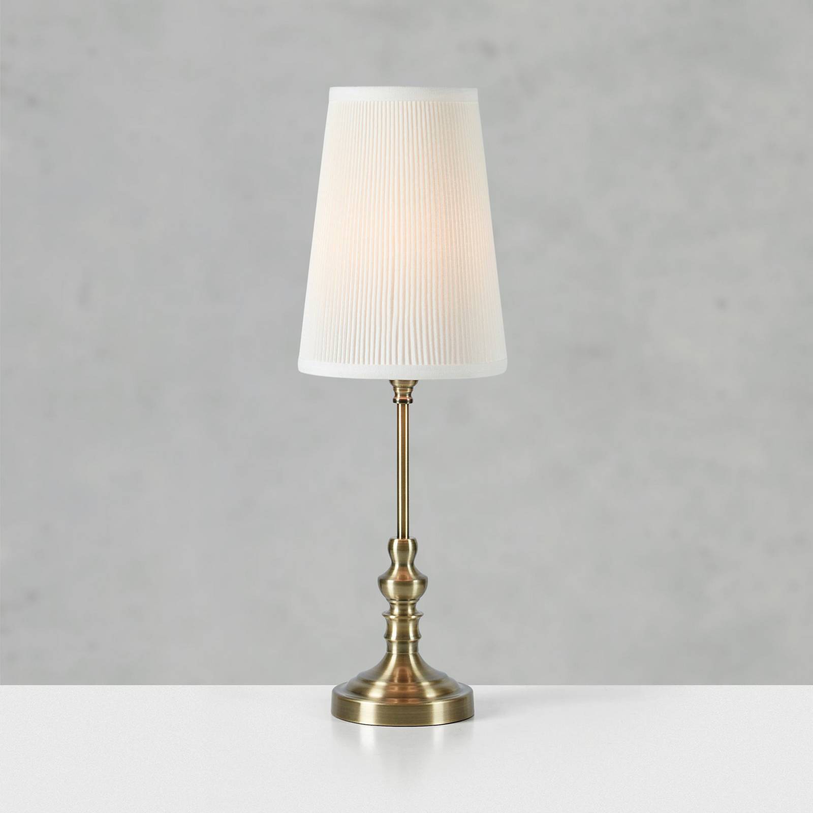 Lampa stołowa Noble, kolor mosiężny/naturalny biały, wysokość 56 cm, tkanina