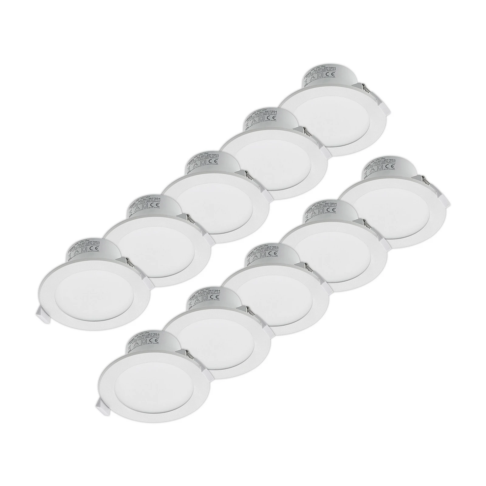 Prios LED-Einbaulampe Rida, 10er-Set, weiß, 12 cm, CCT, IP44